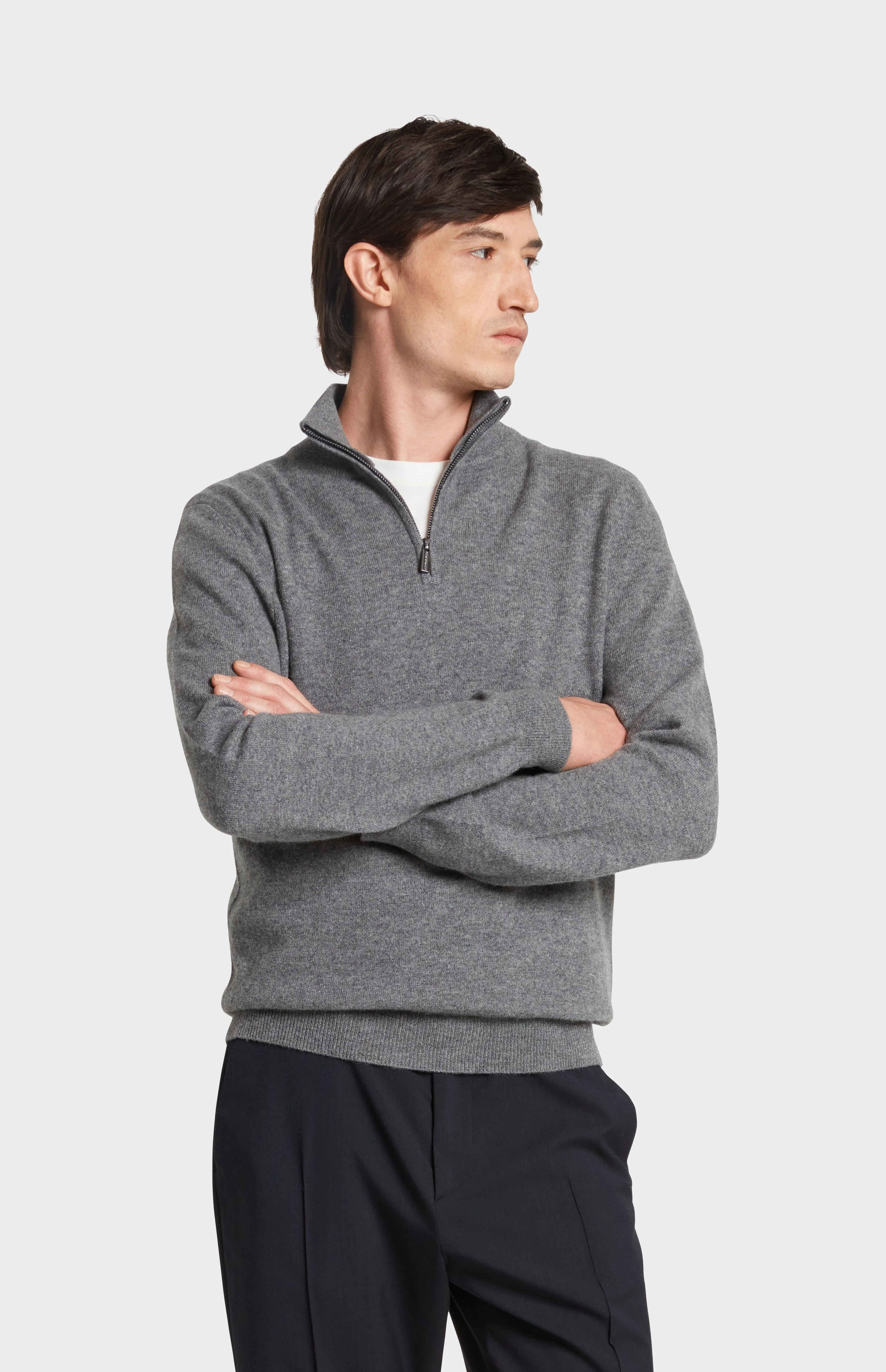 Men's Qtr Zip Cashmere Classic Jumper In Grey Melange sold by Pringle of Scotland