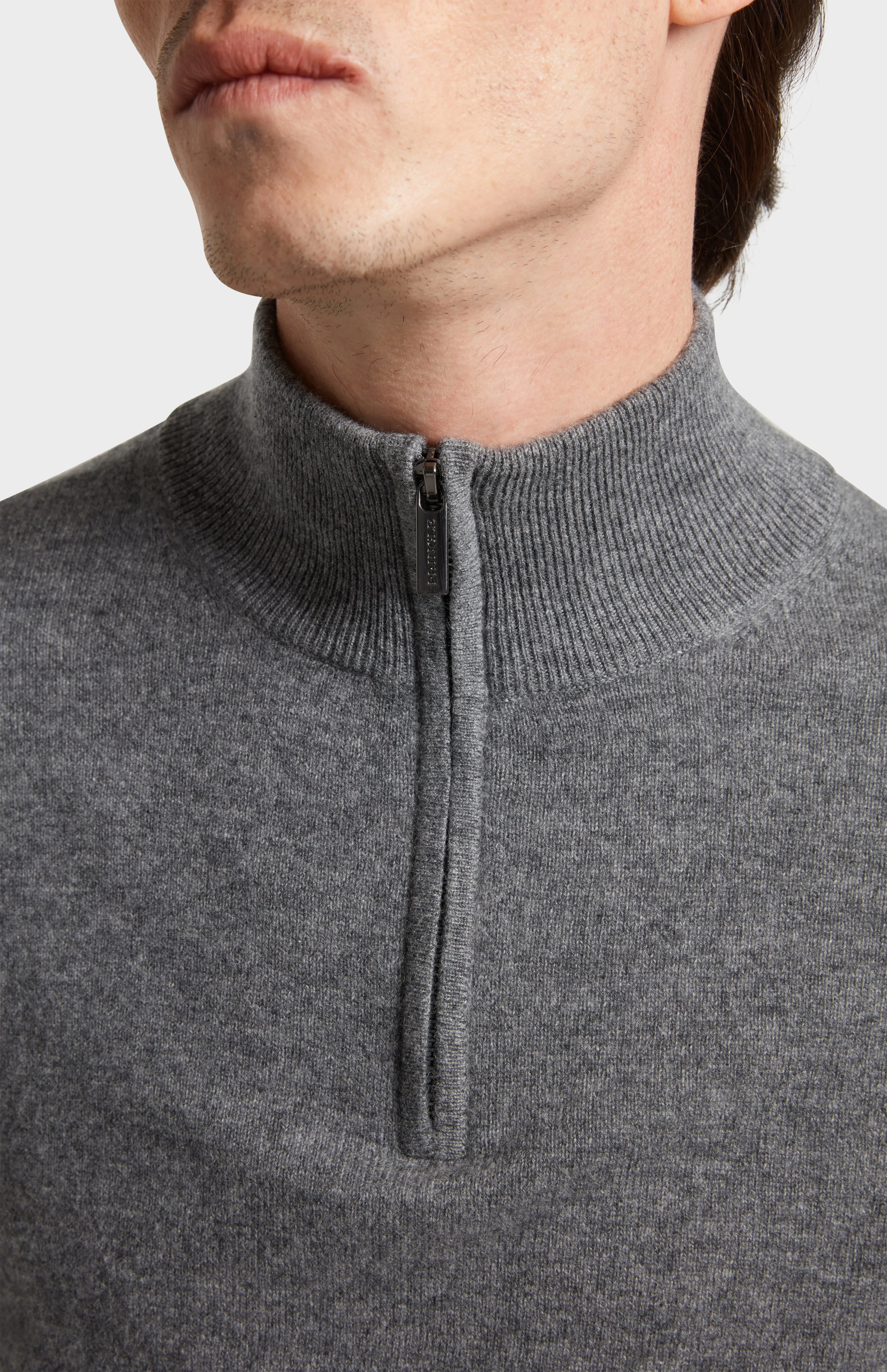 Men's Qtr Zip Cashmere Classic Jumper In Grey Melange sold by Pringle of Scotland product image thumbnail 4