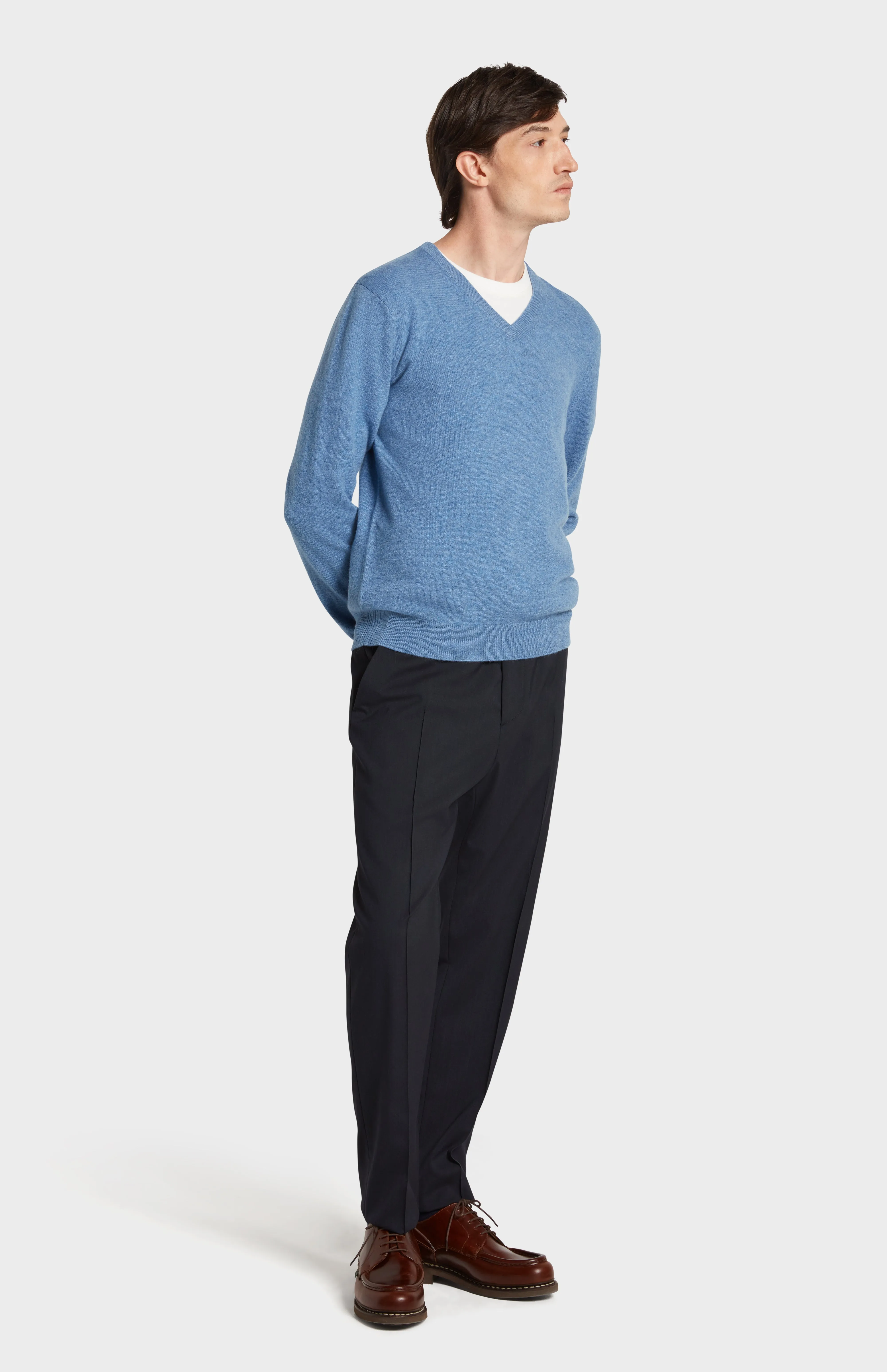 Men's Classic V Neck Cashmere Jumper In Blue Melange sold by Pringle of Scotland product image thumbnail 3