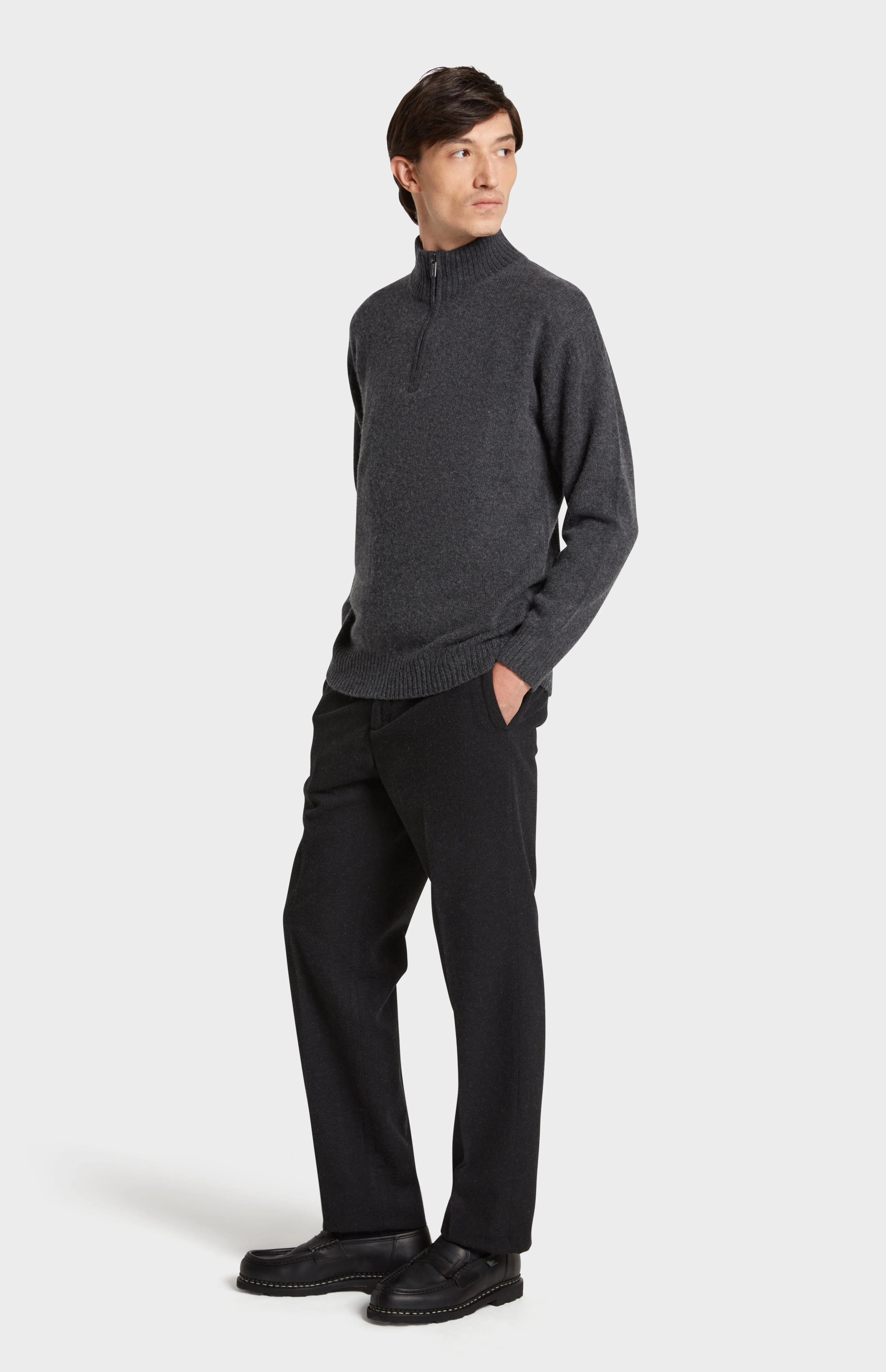 Men's Zip Neck Cashmere Jumper In Charcoal sold by Pringle of Scotland product image thumbnail 3