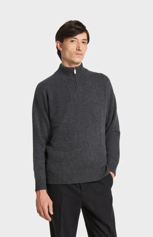 Men's Zip Neck Cashmere Jumper In Charcoal made by Pringle