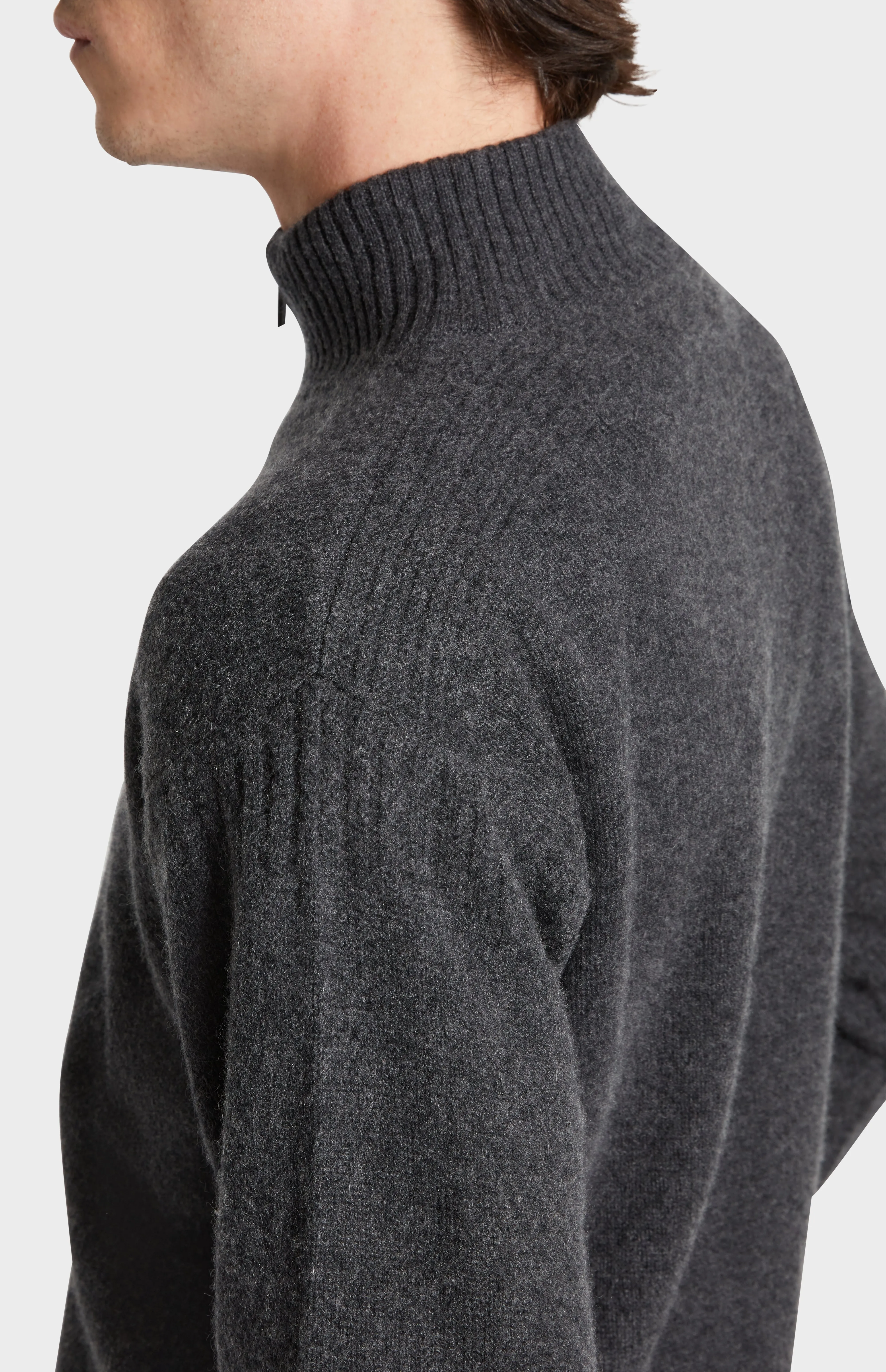 Men's Zip Neck Cashmere Jumper In Charcoal sold by Pringle of Scotland product image thumbnail 4