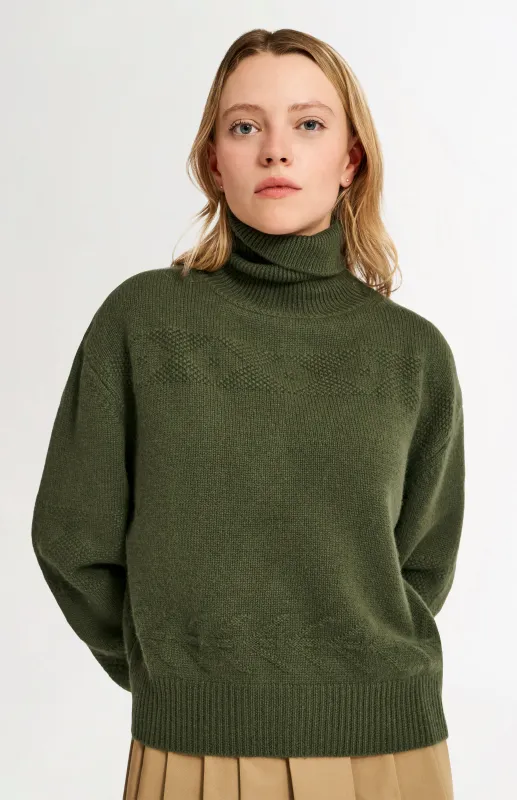 Womens Roll Neck Cashmere Jumper In Evergreen sold by Pringle of Scotland