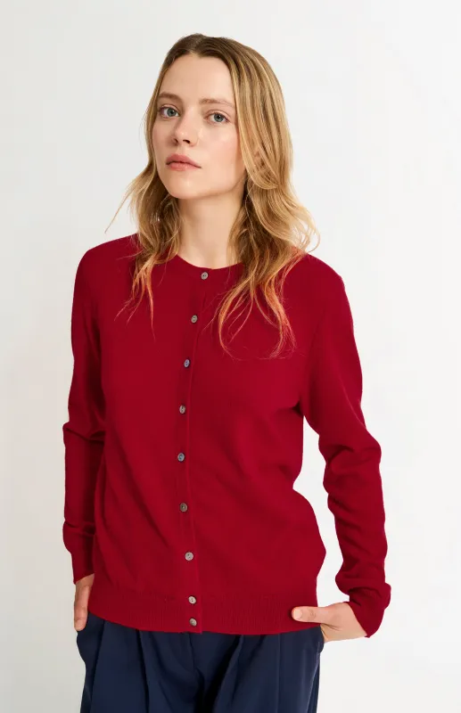 Womens Classic Round Neck Cashmere Cardigan In Scarlet sold by Pringle of Scotland