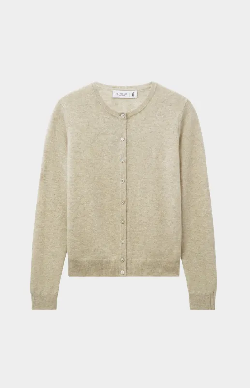 Womens Classic Round Neck Cashmere Cardigan In Oatmeal sold by Pringle of Scotland