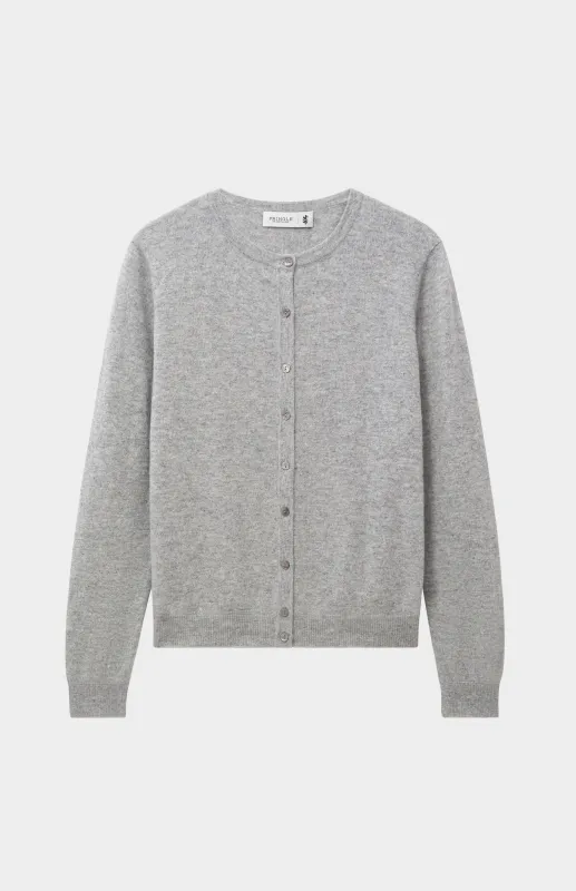 Womens Classic Round Neck Cashmere Cardigan In Silver Melange sold by Pringle of Scotland