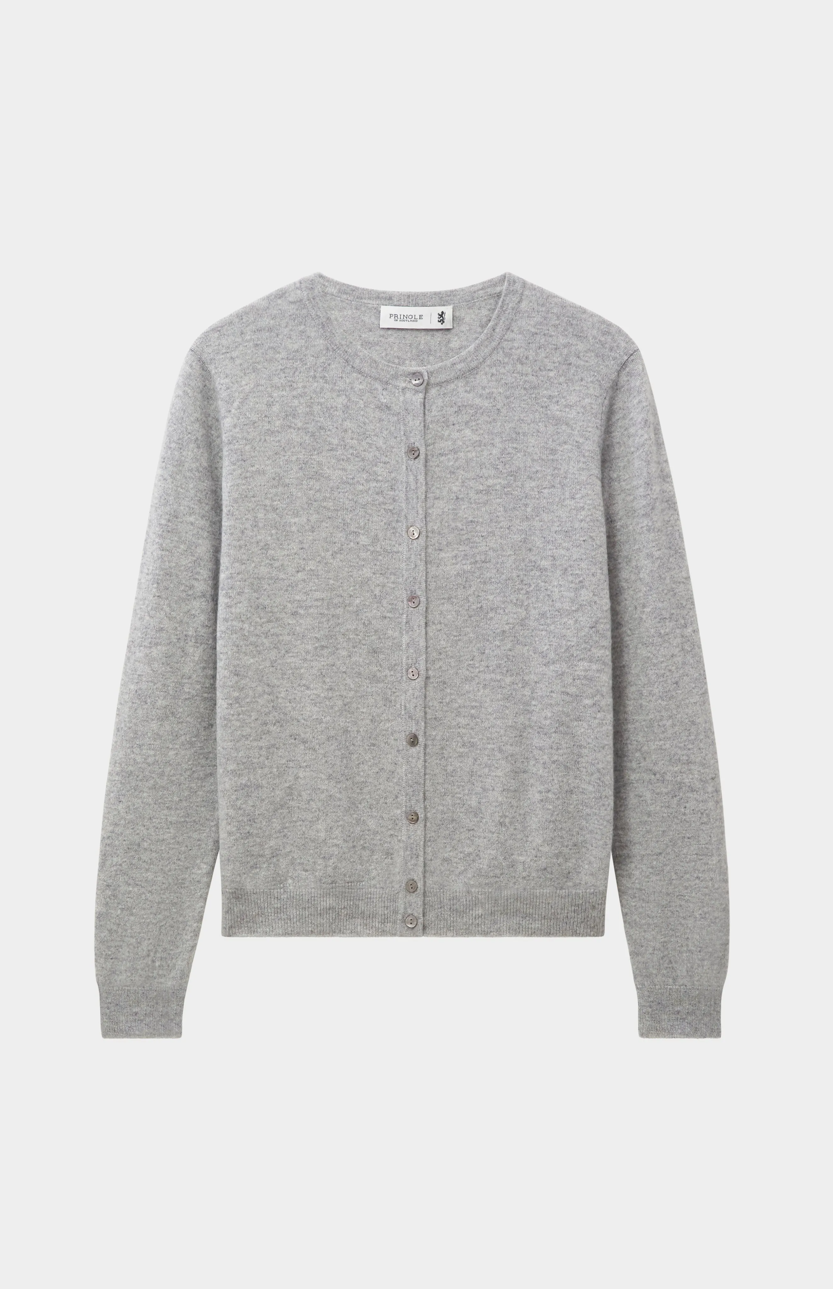 Womens Classic Round Neck Cashmere Cardigan In Silver Melange sold by Pringle of Scotland