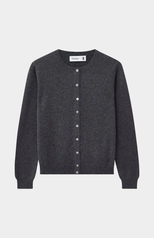 Womens Classic Round Neck Cashmere Cardigan In Charcoal sold by Pringle of Scotland