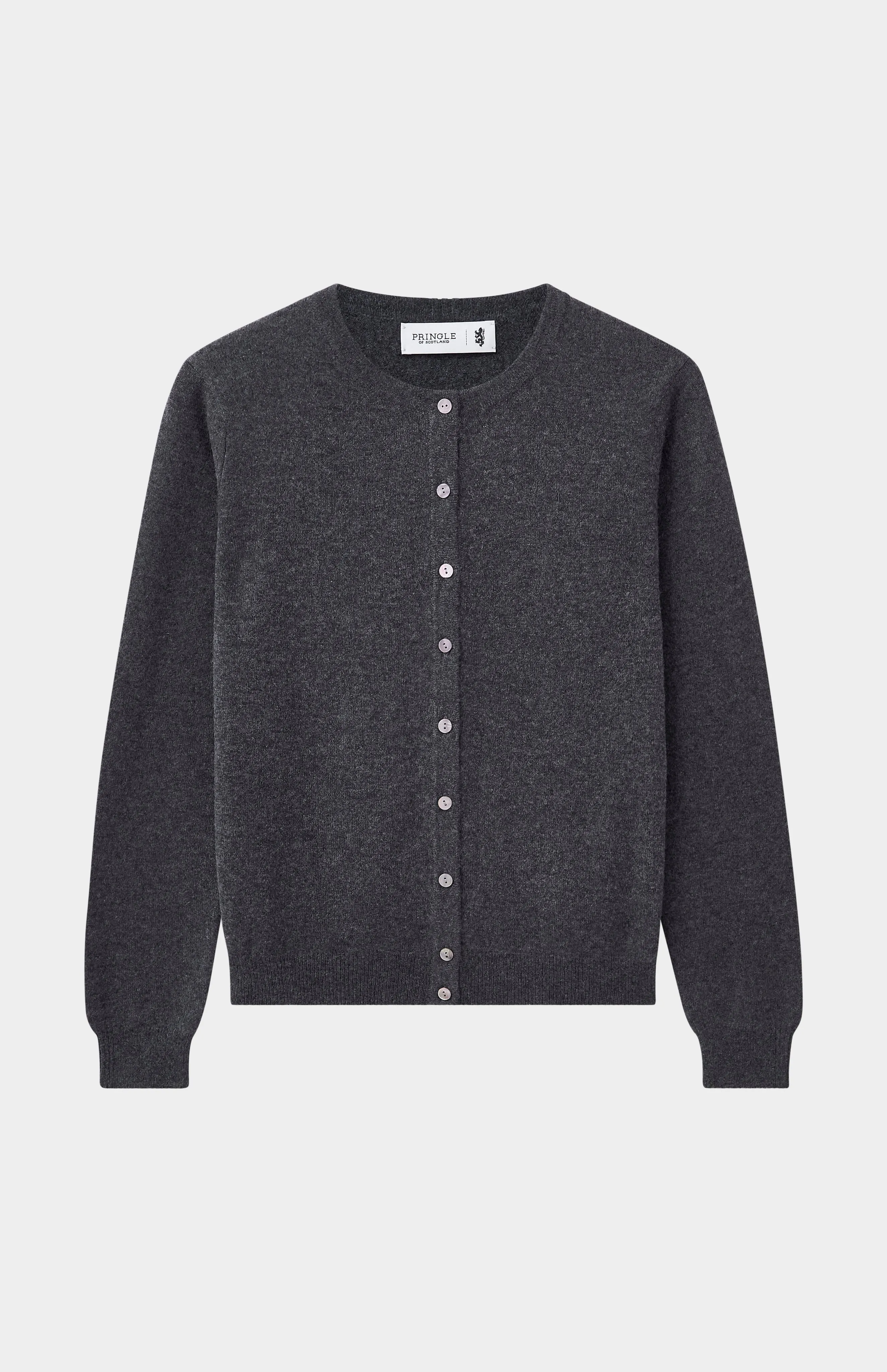 Womens Classic Round Neck Cashmere Cardigan In Charcoal sold by Pringle of Scotland