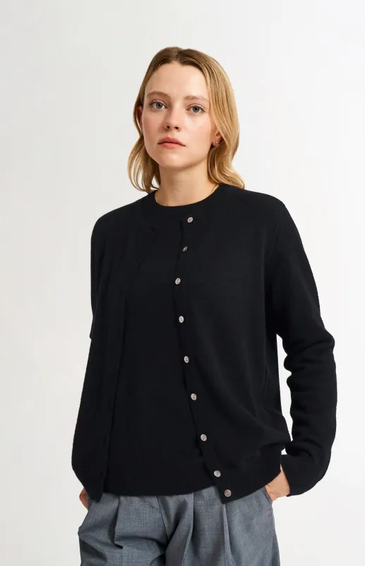 Womens Classic Round Neck Cashmere Cardigan In Black sold by Pringle of Scotland