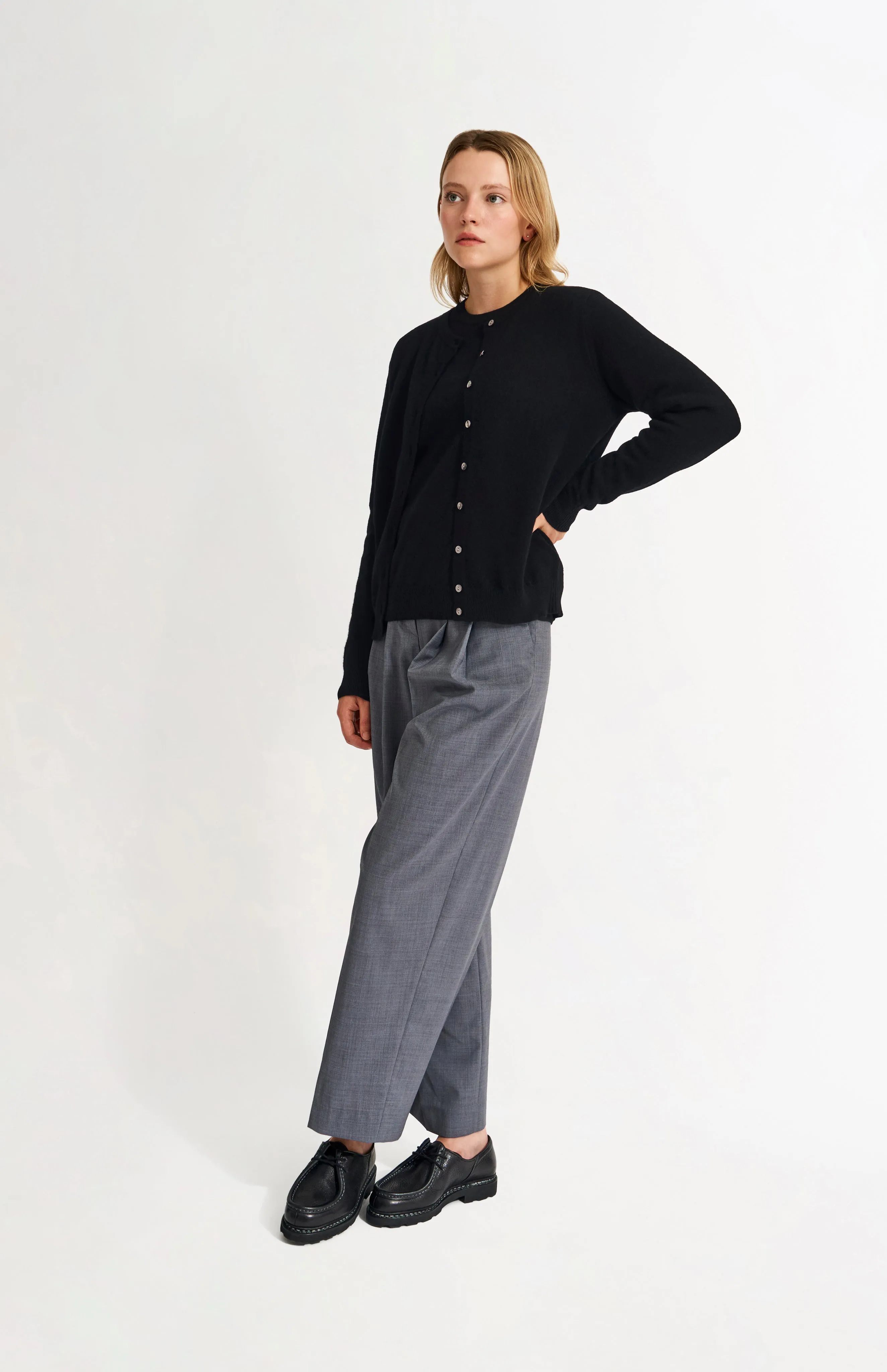 Womens Classic Round Neck Cashmere Cardigan In Black sold by Pringle of Scotland product image thumbnail 3