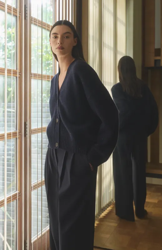 Womens Chunky Cashmere Cardigan In Indigo made by Pringle