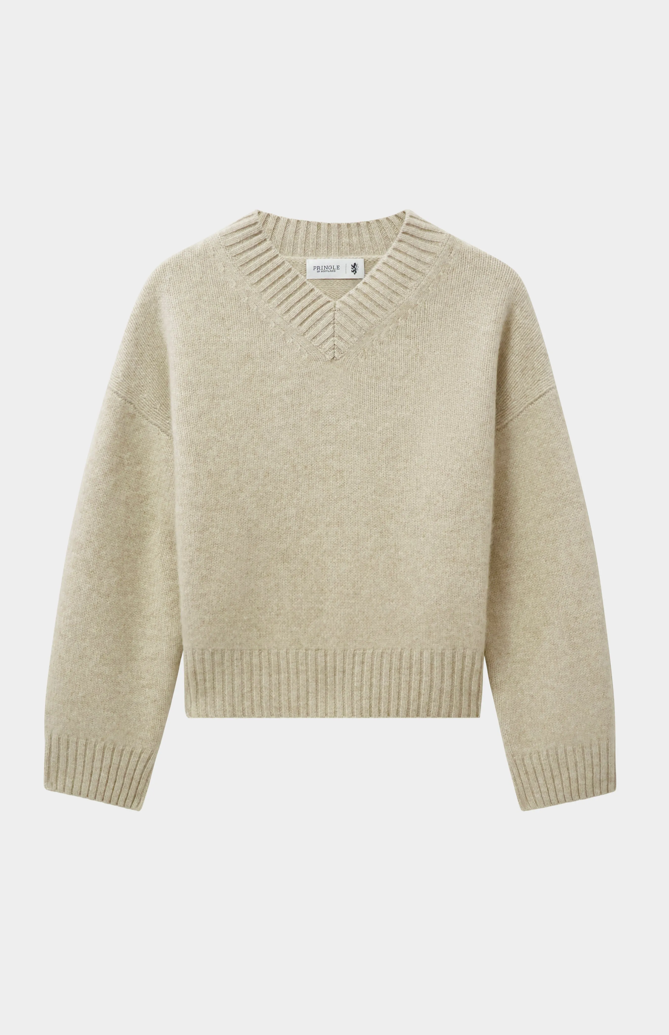 Womens V Neck Chunky Cashmere Jumper In Oatmeal sold by Pringle of Scotland product image thumbnail 2