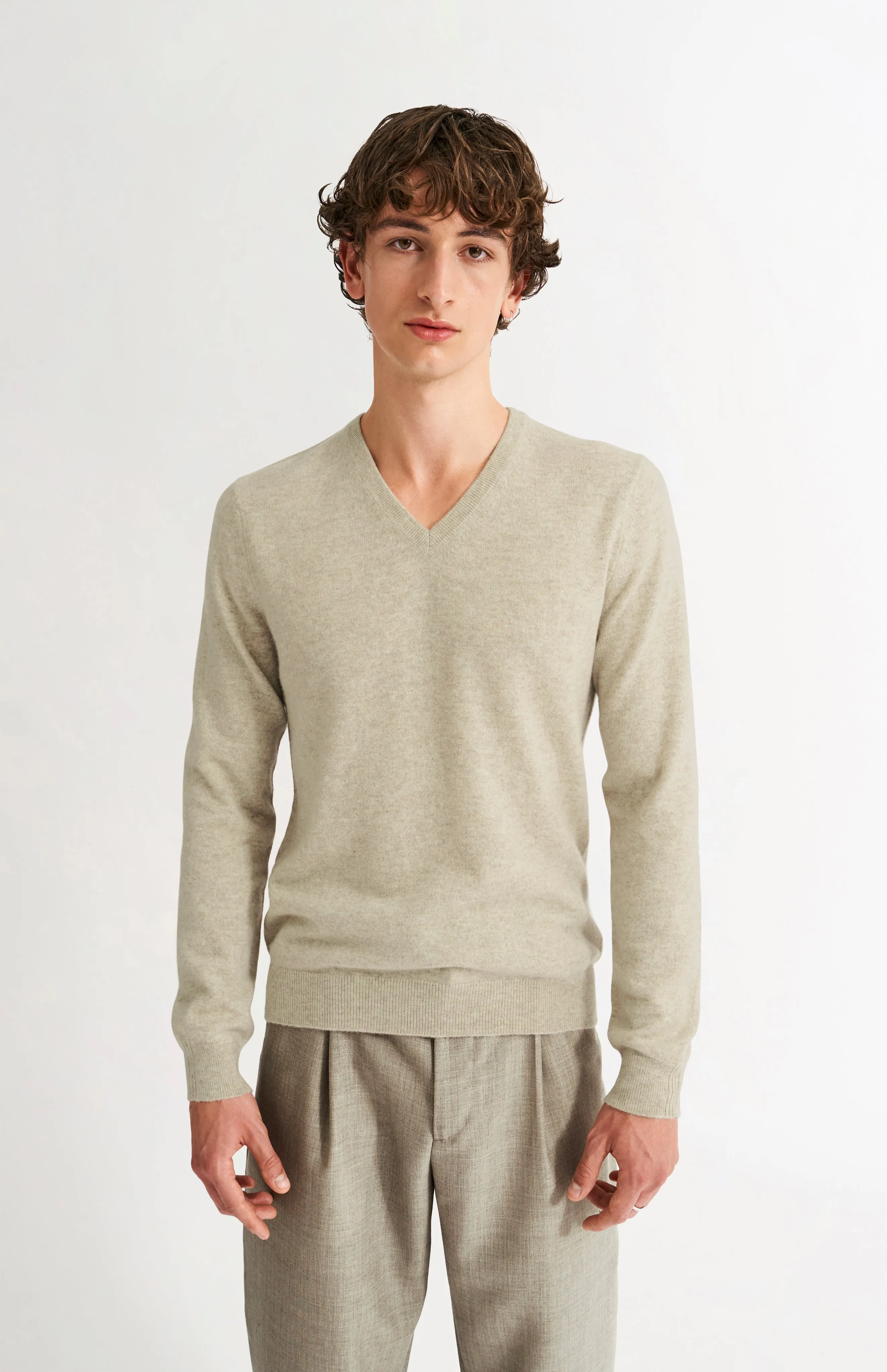 Men's Classic V Neck Cashmere Jumper In Oatmeal sold by Pringle of Scotland