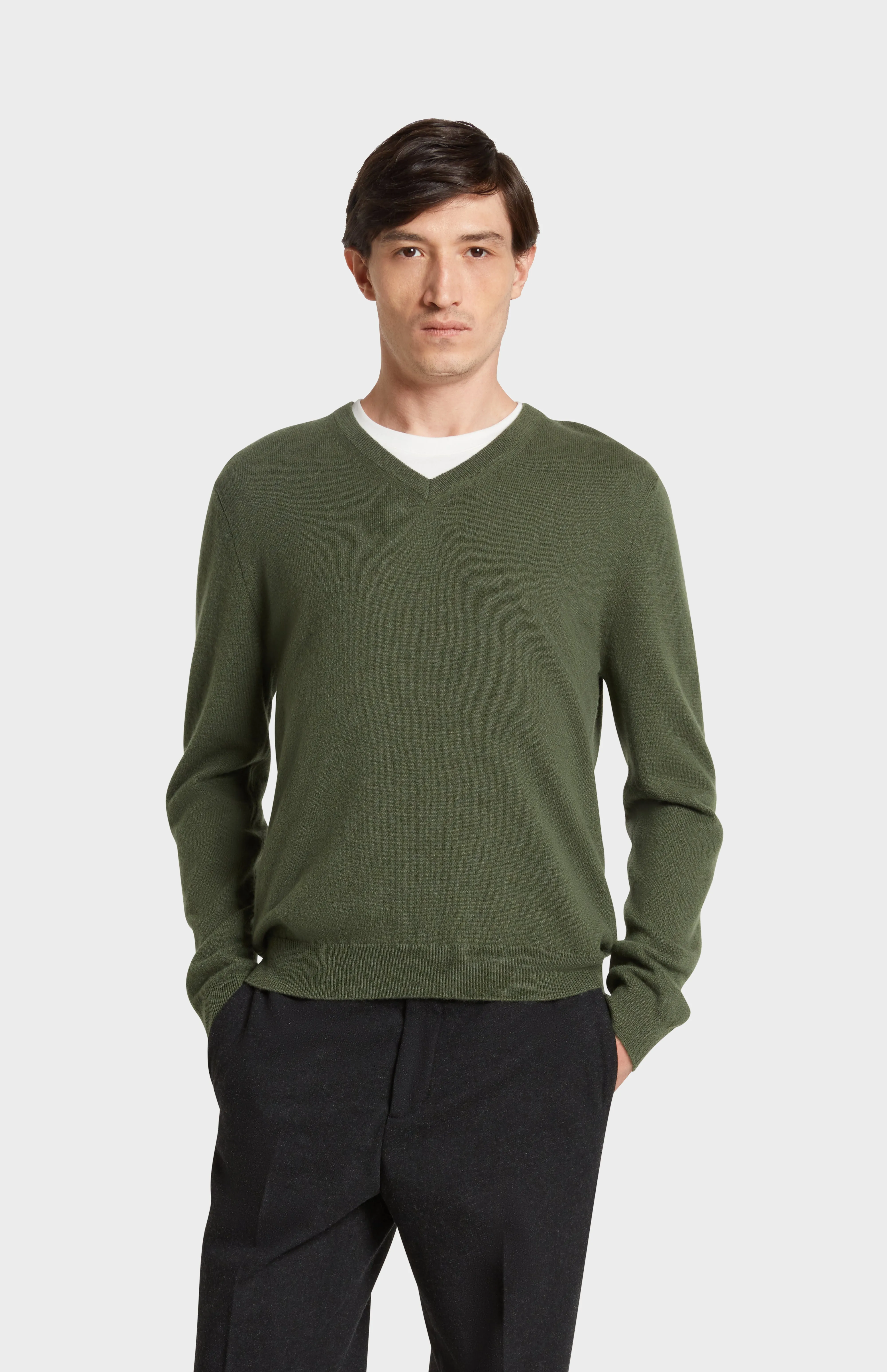 Men's Classic V Neck Cashmere Jumper In Evergreen sold by Pringle of Scotland