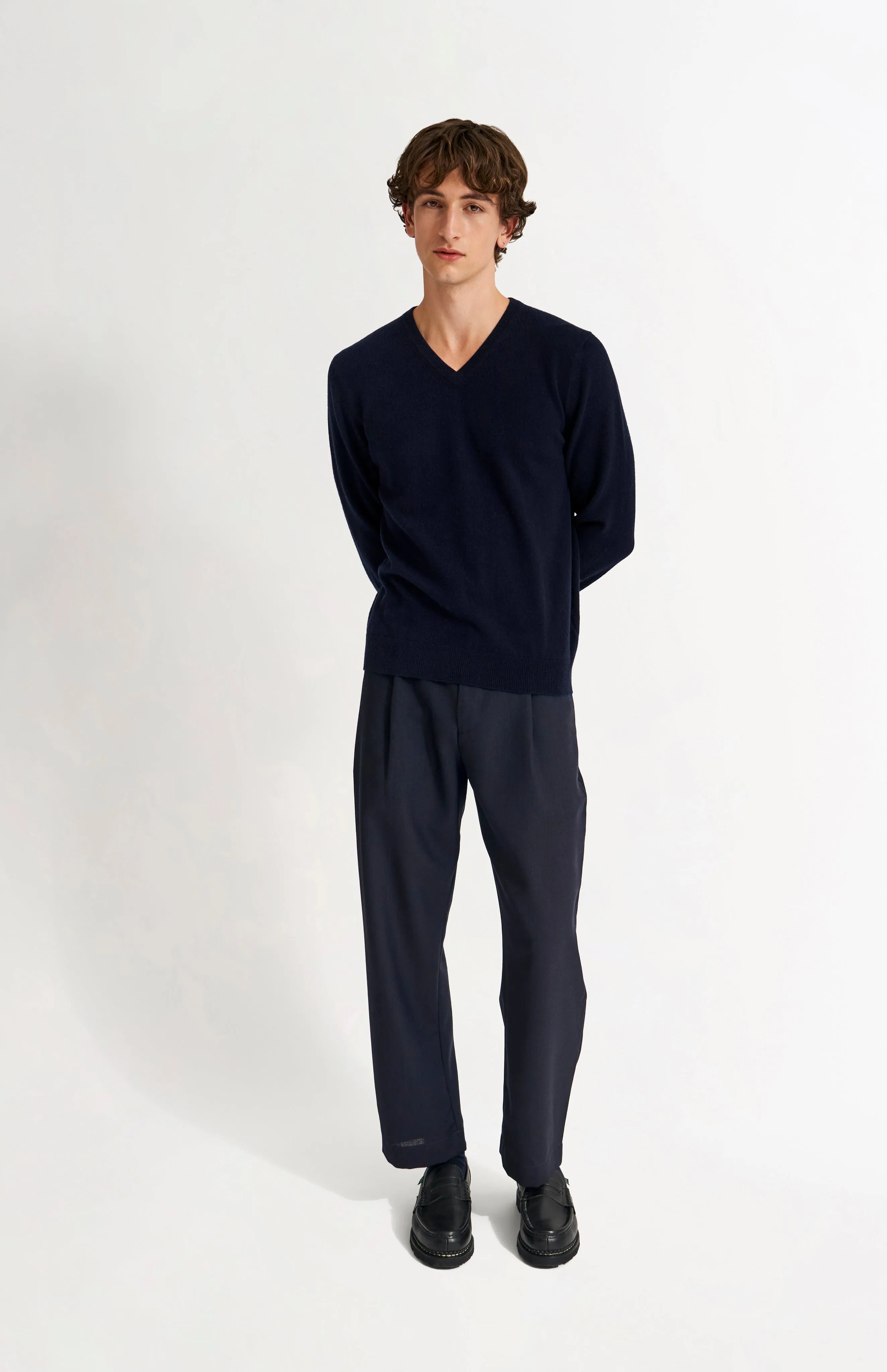 Men's Classic V Neck Cashmere Jumper In Navy Melange sold by Pringle of Scotland product image thumbnail 3