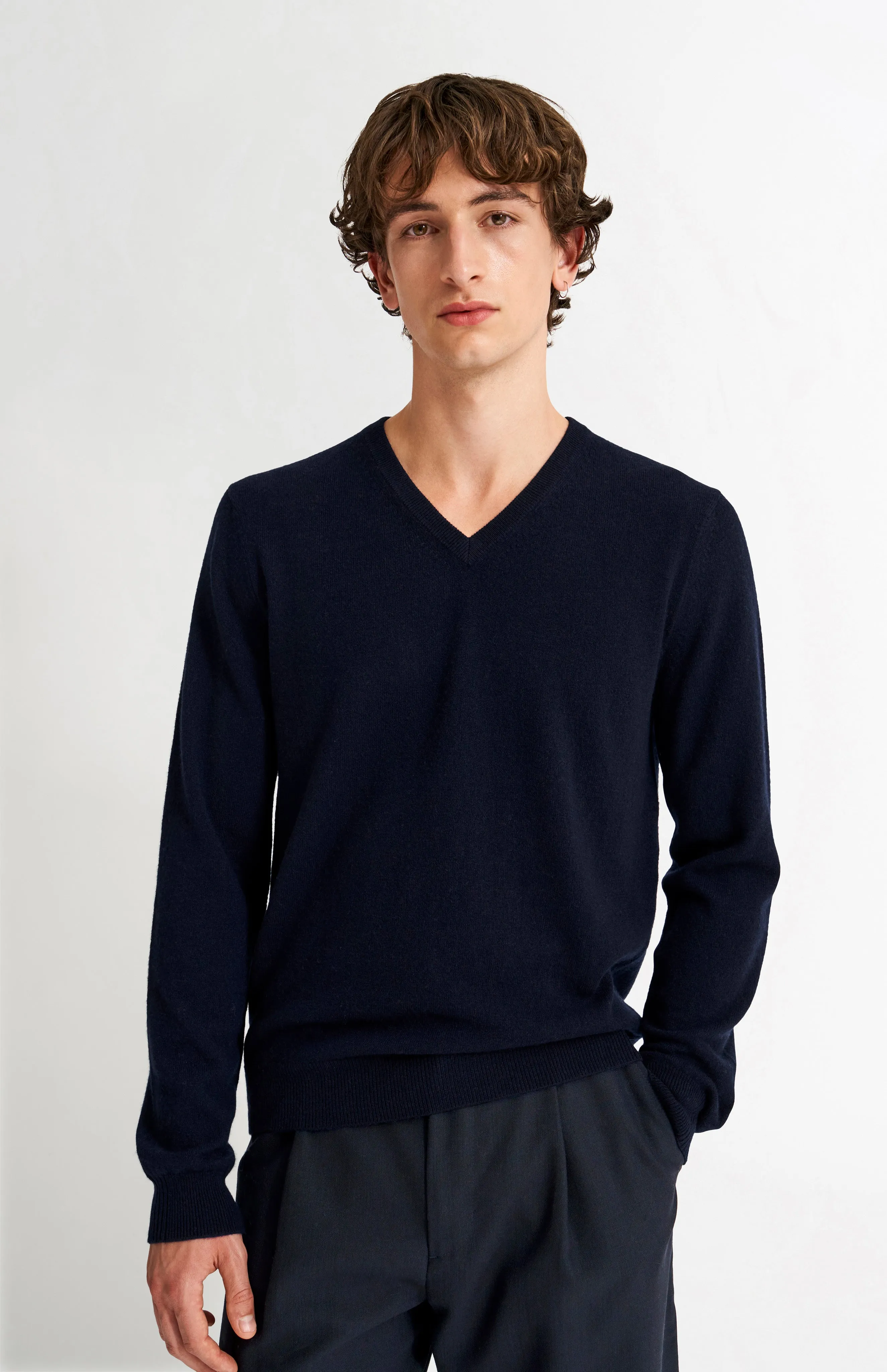 Men's Classic V Neck Cashmere Jumper In Navy Melange sold by Pringle of Scotland