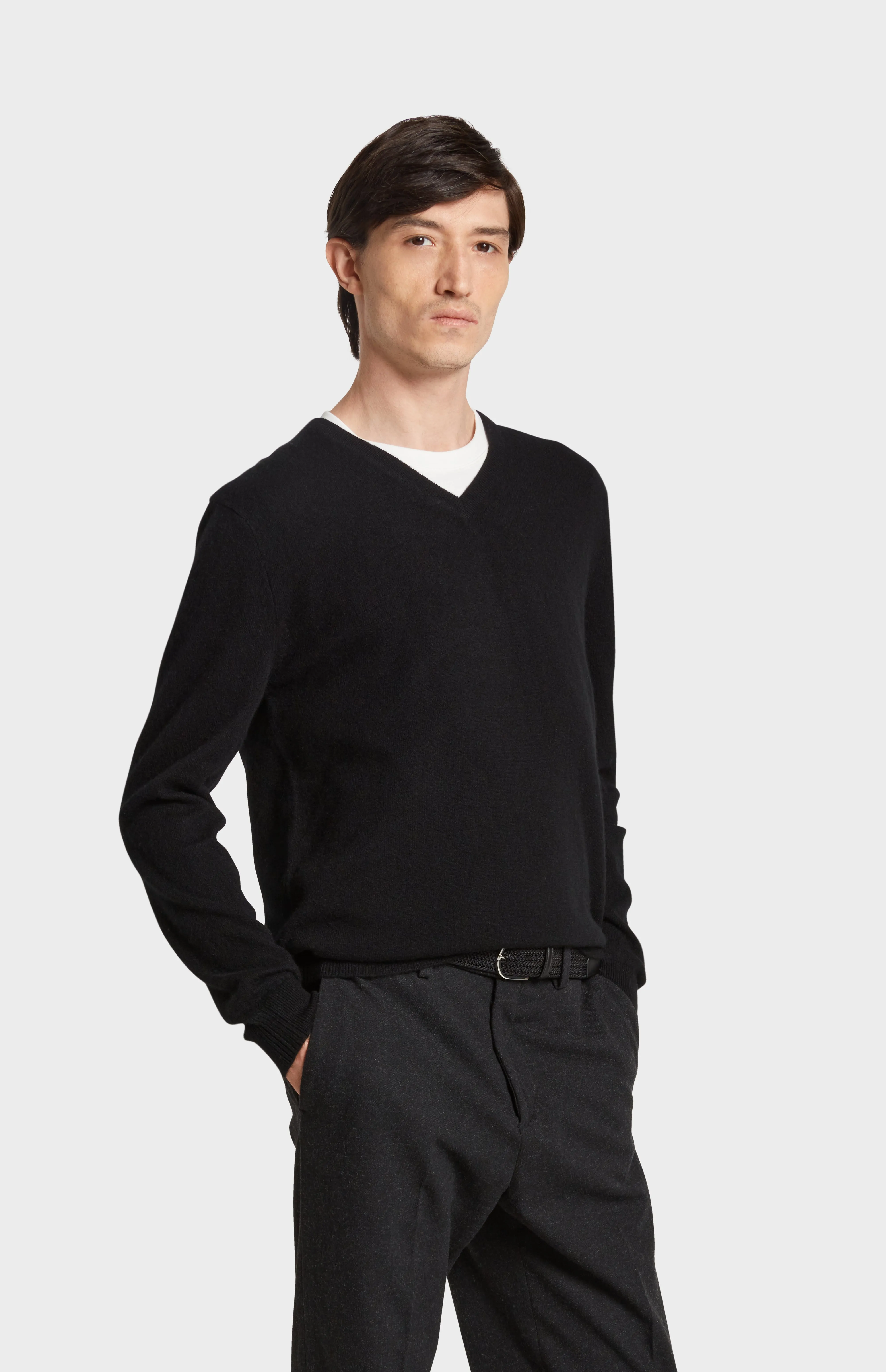 Men's Classic V Neck Cashmere Jumper In Black sold by Pringle of Scotland