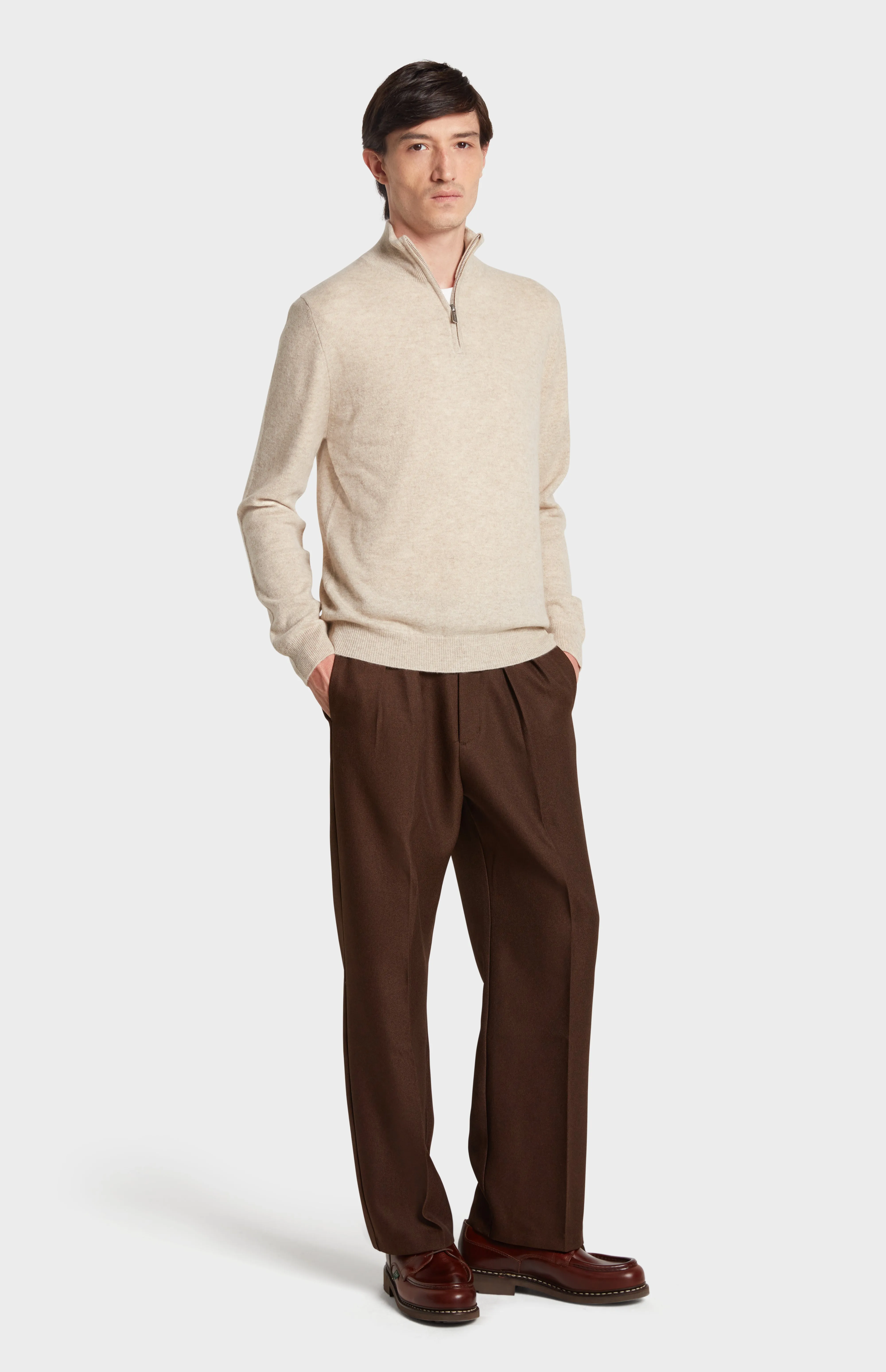 Men's Qtr Zip Cashmere Classic Jumper In Oatmeal sold by Pringle of Scotland product image thumbnail 3