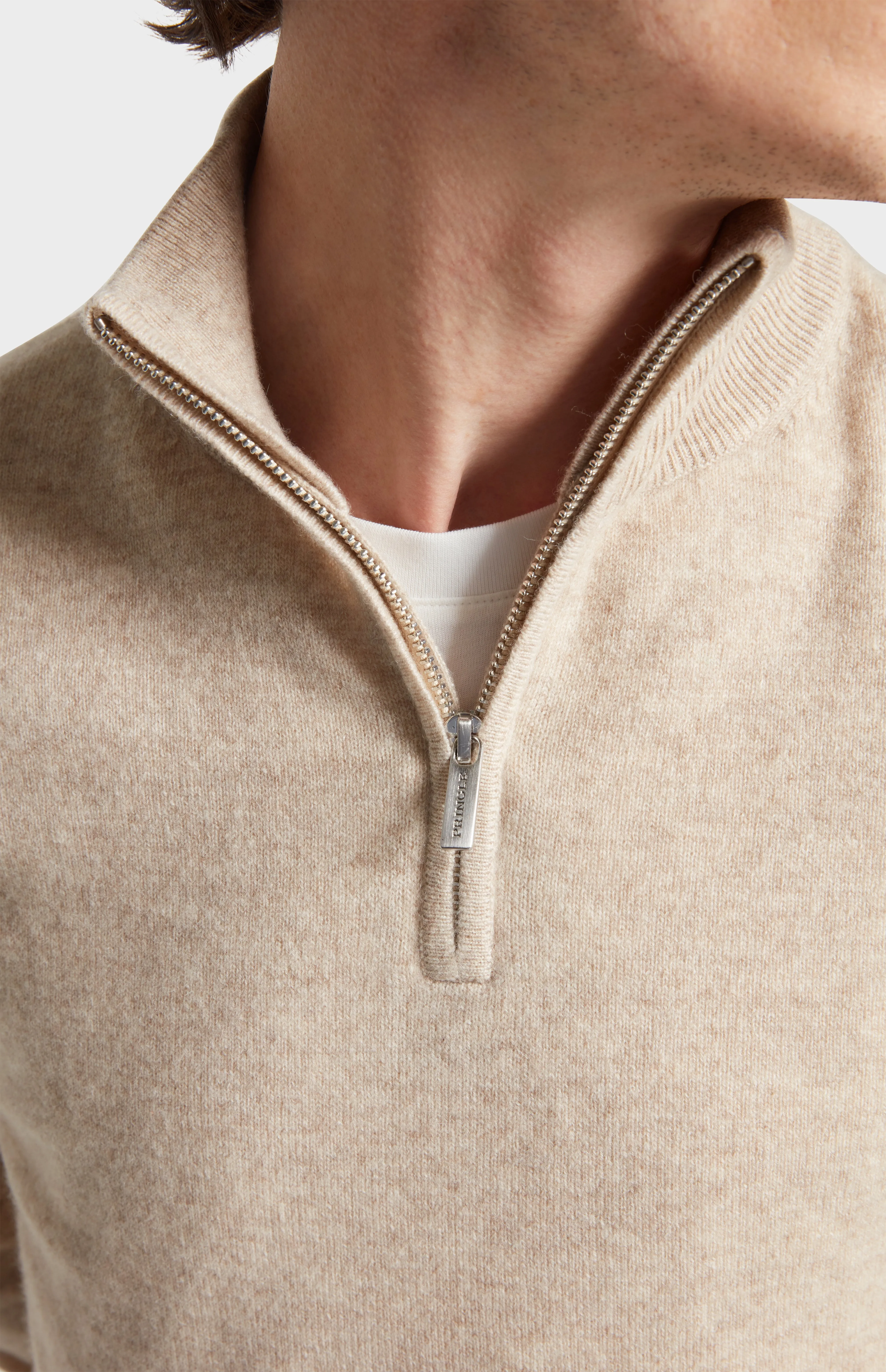 Men's Qtr Zip Cashmere Classic Jumper In Oatmeal sold by Pringle of Scotland product image thumbnail 4