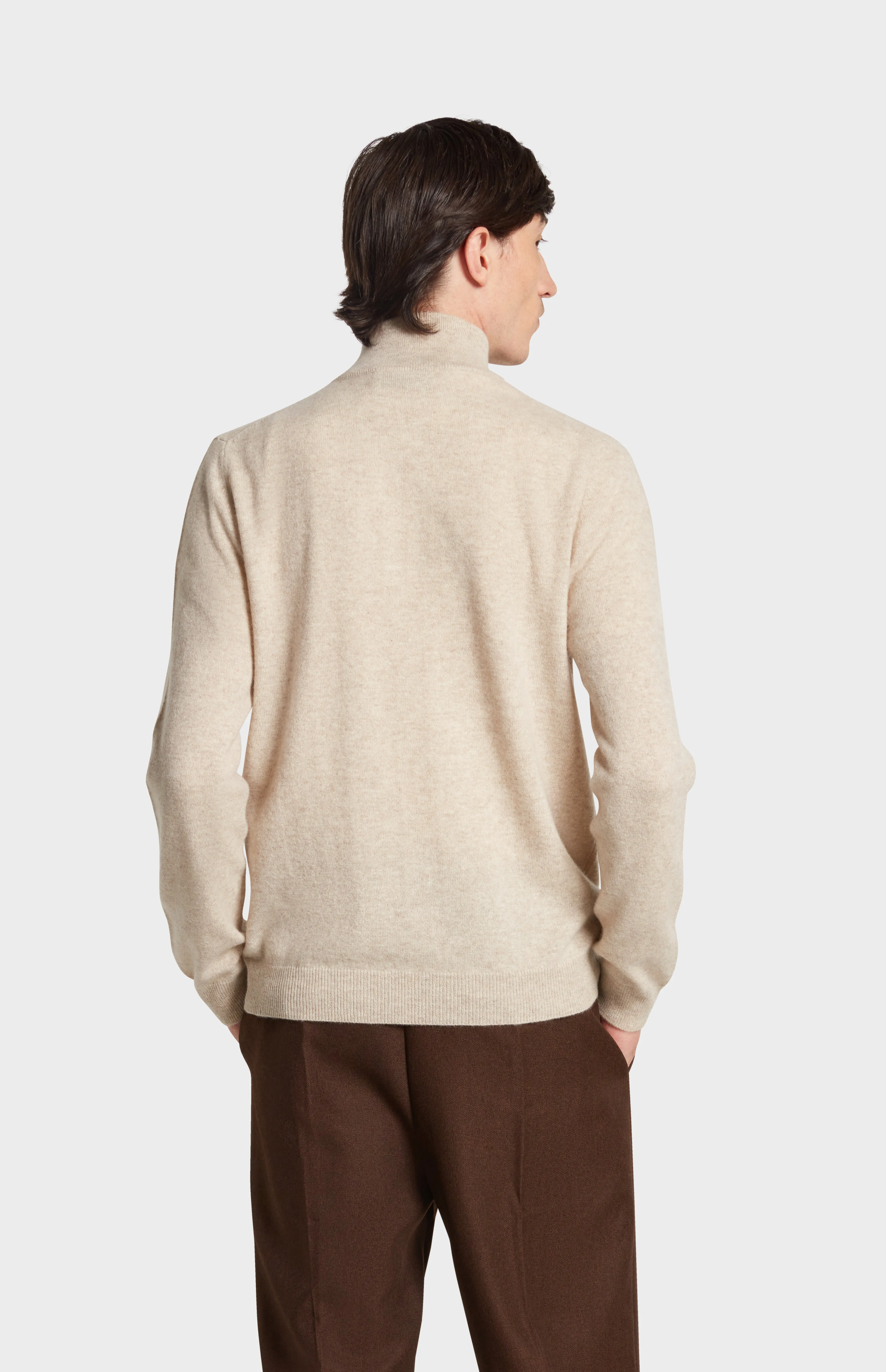 Men's Qtr Zip Cashmere Classic Jumper In Oatmeal sold by Pringle of Scotland product image thumbnail 5