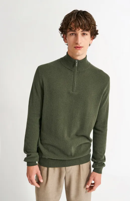 Men's Qtr Zip Cashmere Classic Jumper In Evergreen sold by Pringle of Scotland