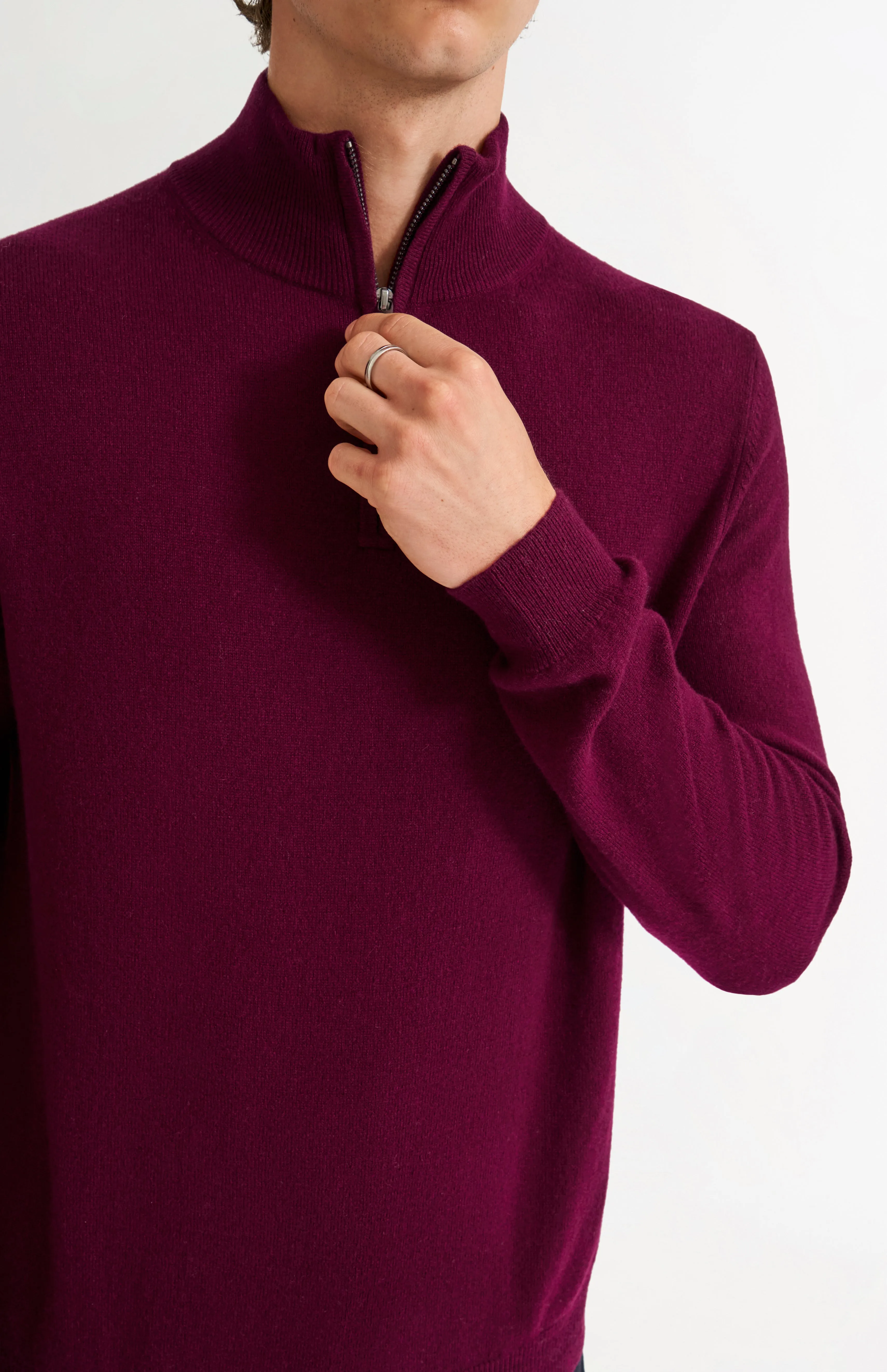 Men's Qtr Zip Cashmere Classic Jumper In Burgundy sold by Pringle of Scotland product image thumbnail 4