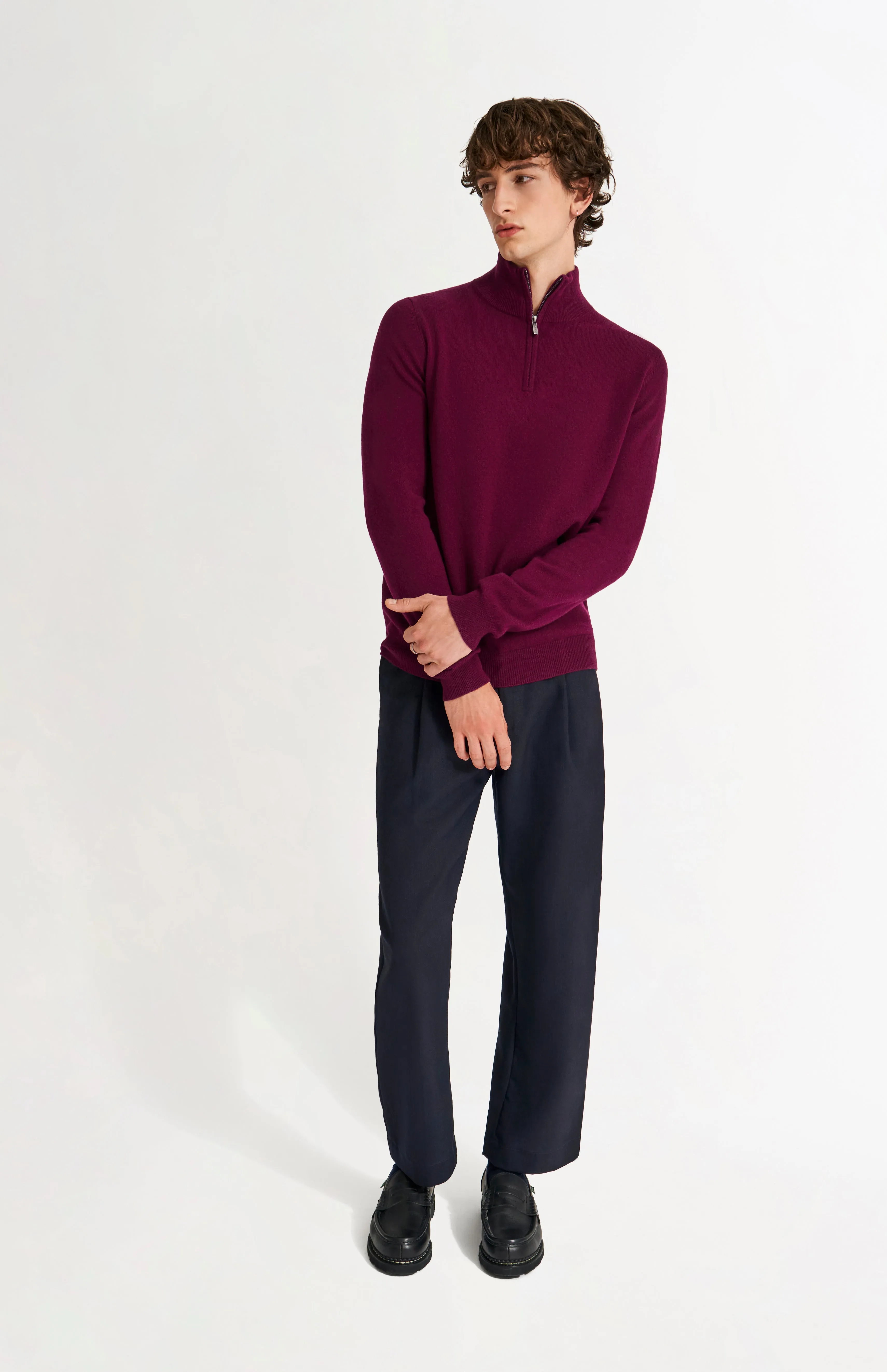 Men's Qtr Zip Cashmere Classic Jumper In Burgundy sold by Pringle of Scotland product image thumbnail 3