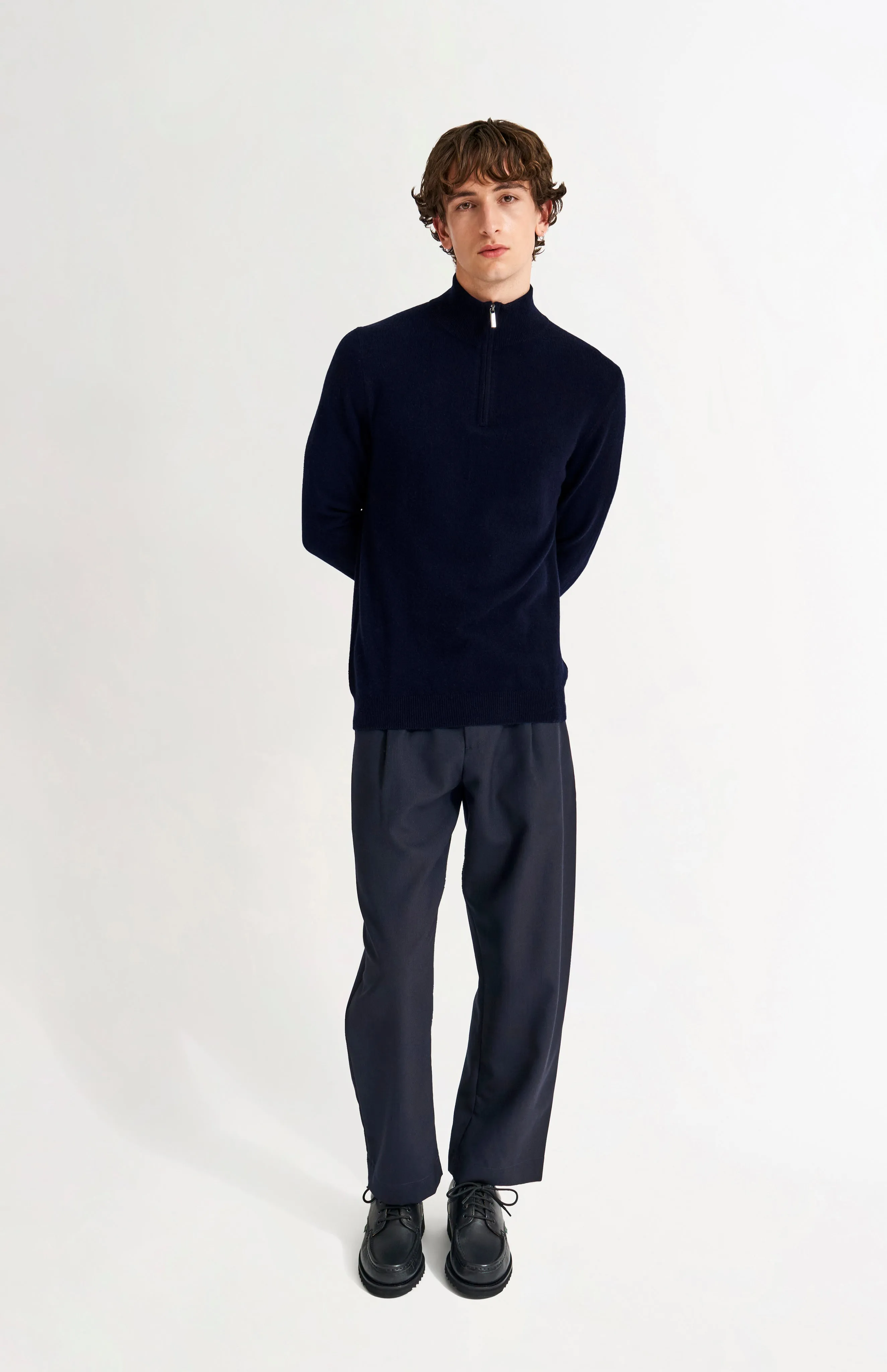 Men's Qtr Zip Cashmere Classic Jumper In Navy Melange sold by Pringle of Scotland product image thumbnail 3