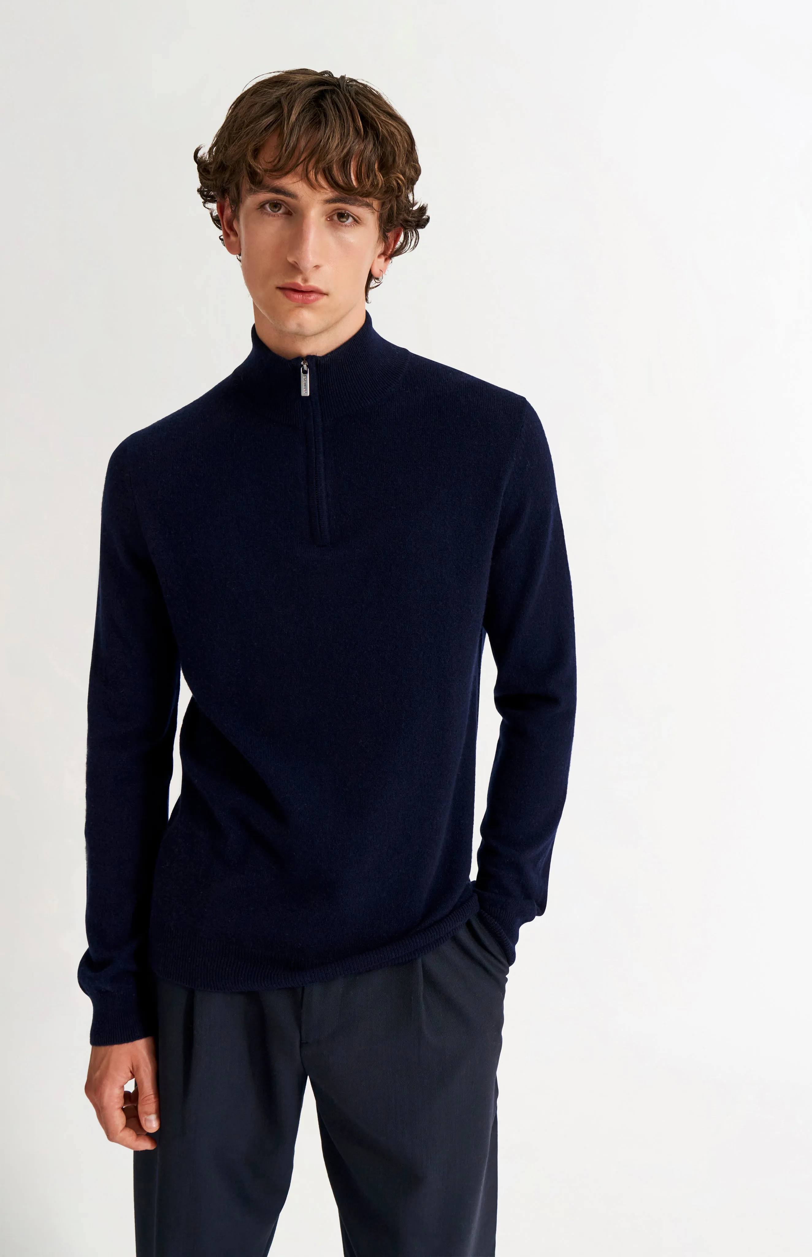Men's Qtr Zip Cashmere Classic Jumper In Navy Melange sold by Pringle of Scotland