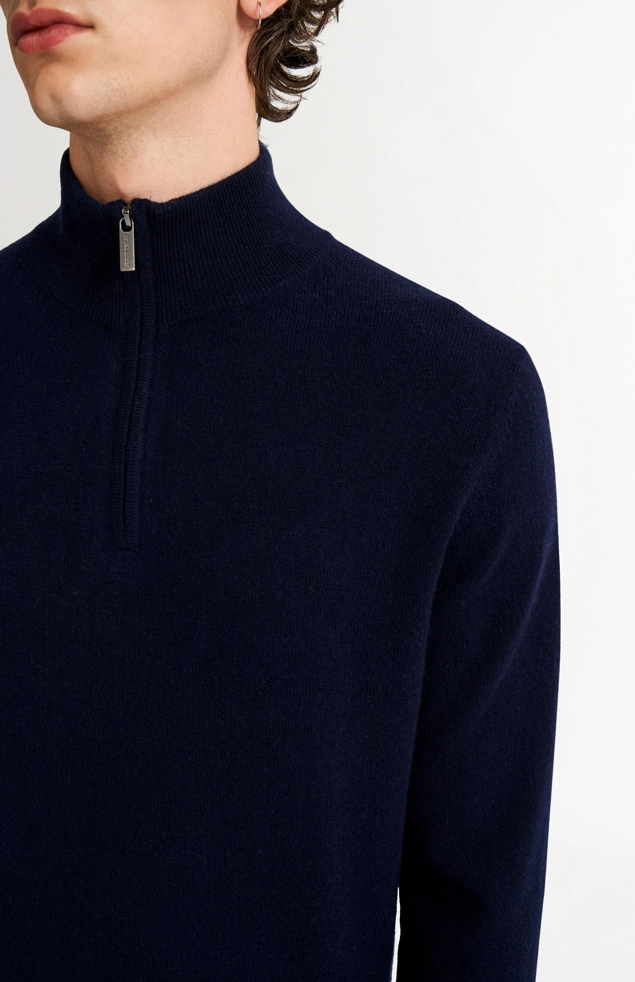 Men's Qtr Zip Cashmere Classic Jumper In Navy Melange sold by Pringle of Scotland product image thumbnail 4