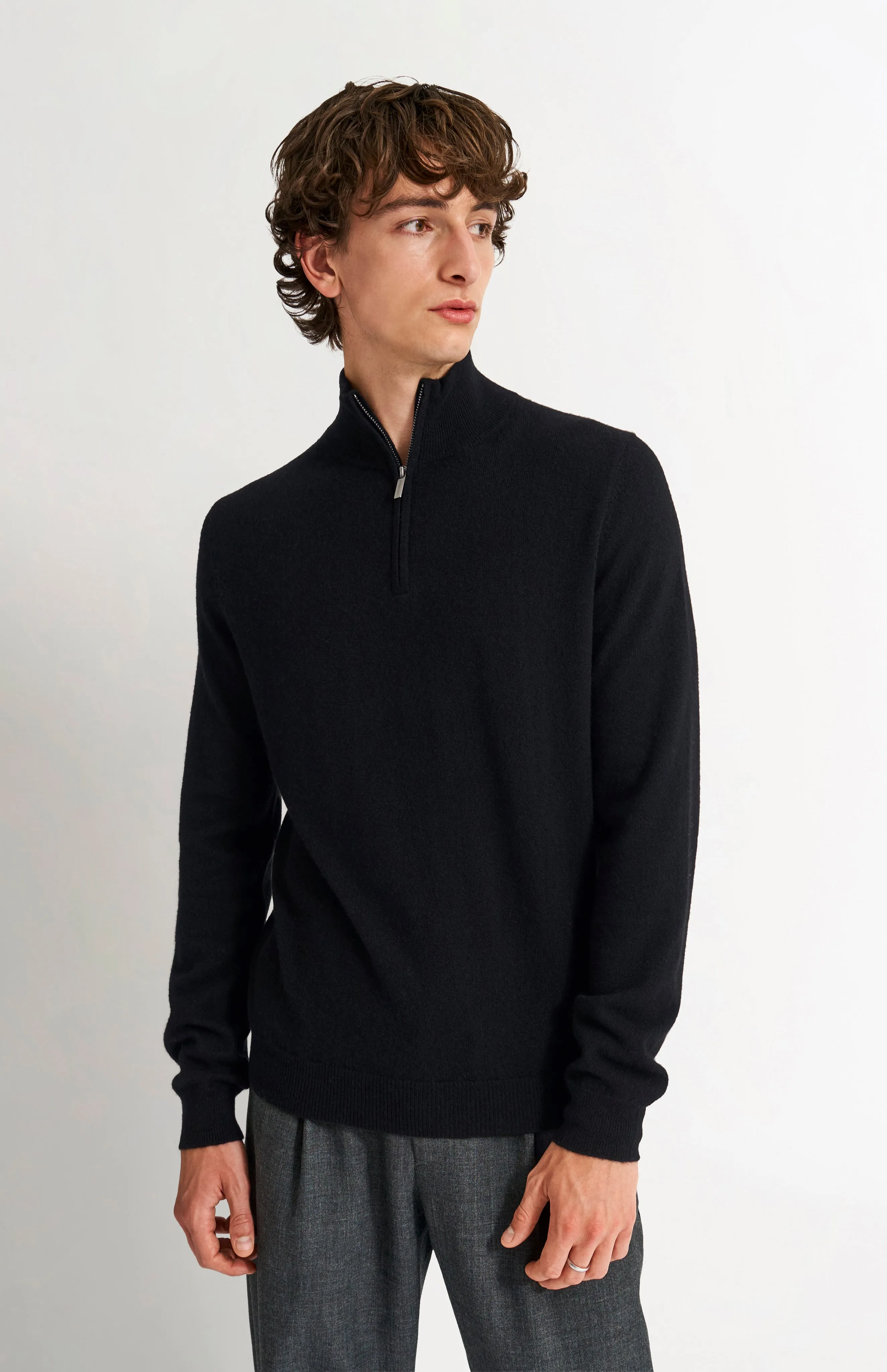 Men's Qtr Zip Cashmere Classic Jumper In Black sold by Pringle of Scotland