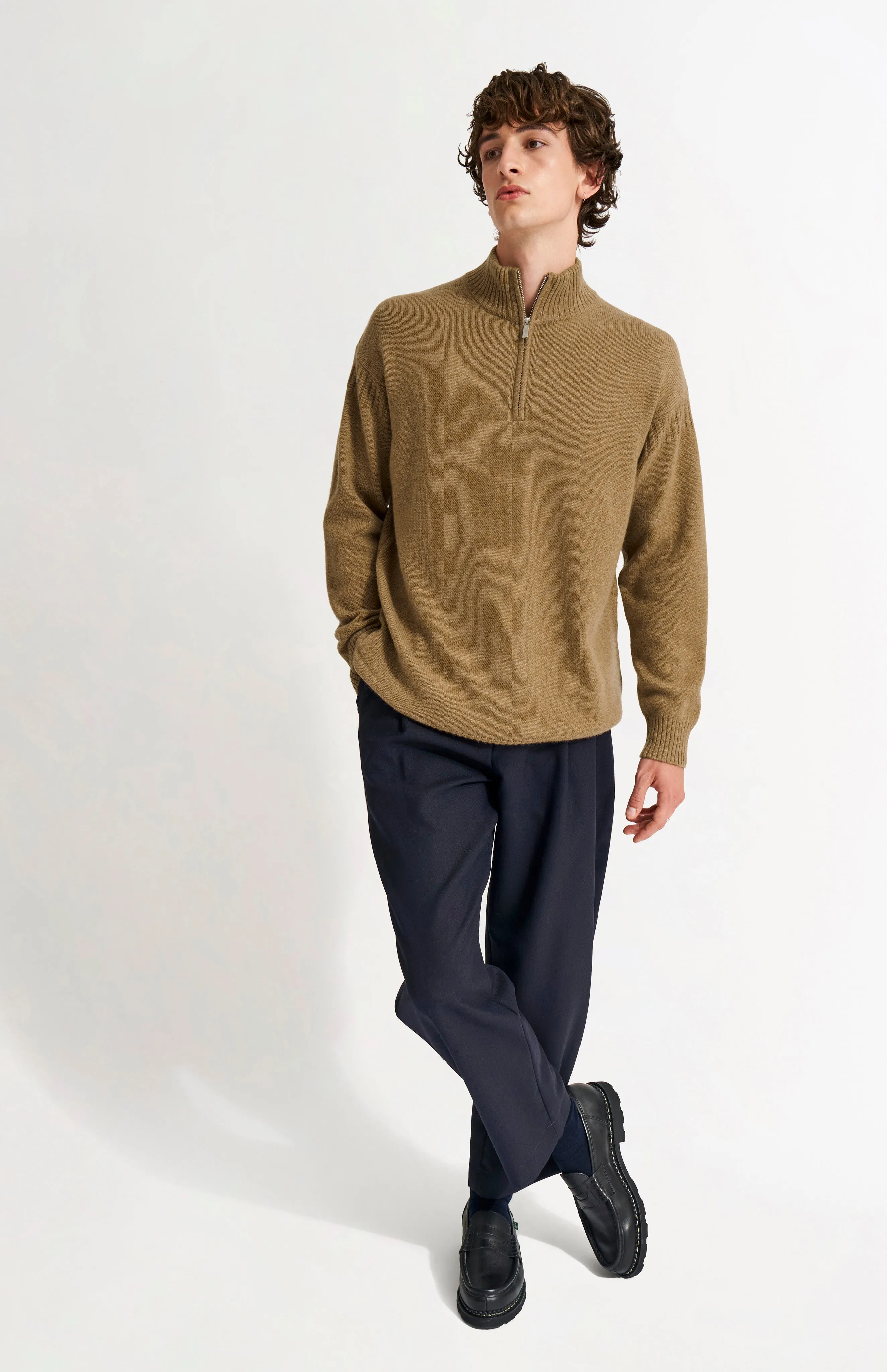 Men's Zip Neck Cashmere Jumper In Natural sold by Pringle of Scotland product image thumbnail 3