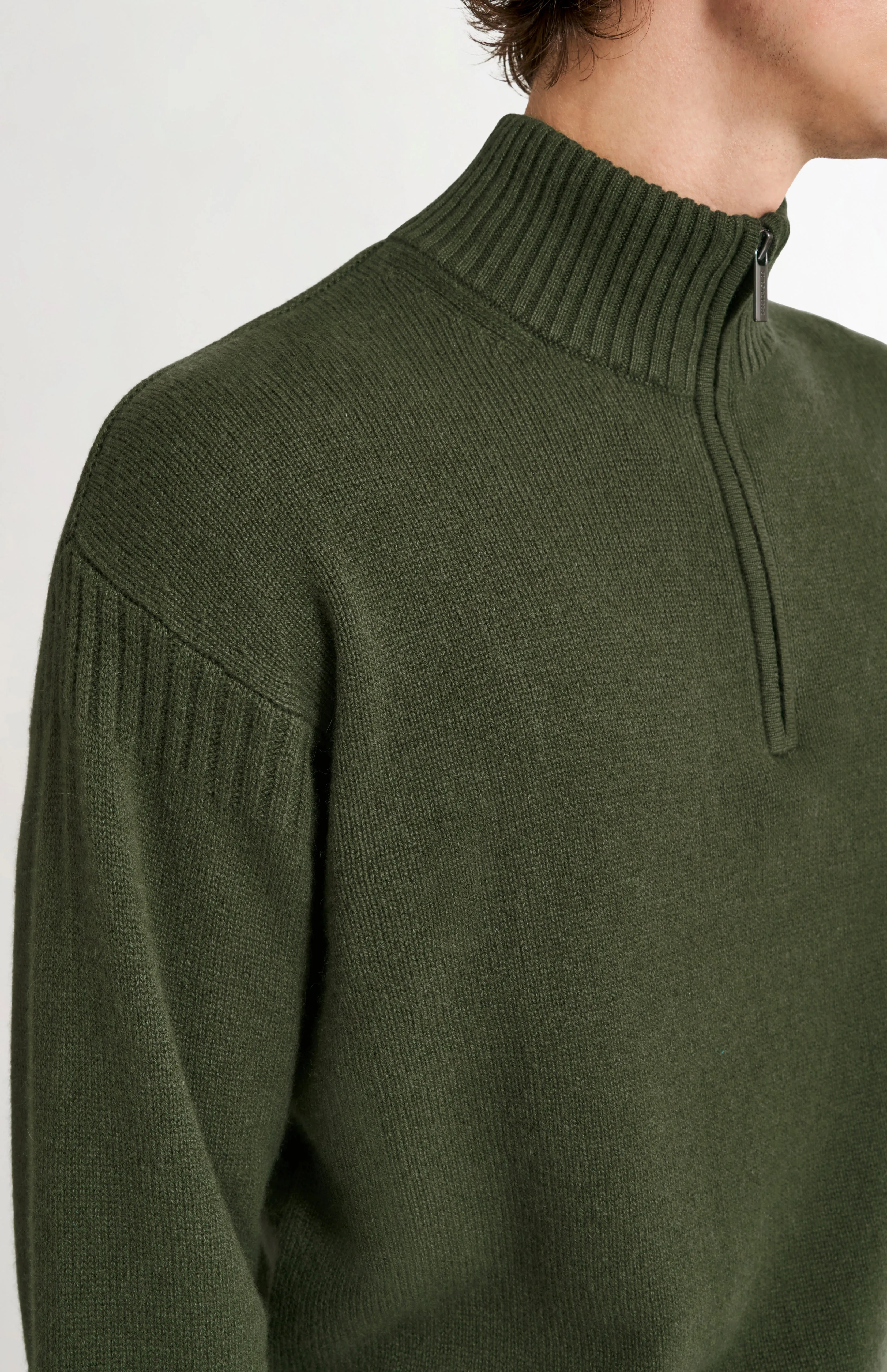 Men's Zip Neck Cashmere Jumper In Evergreen sold by Pringle of Scotland product image thumbnail 3