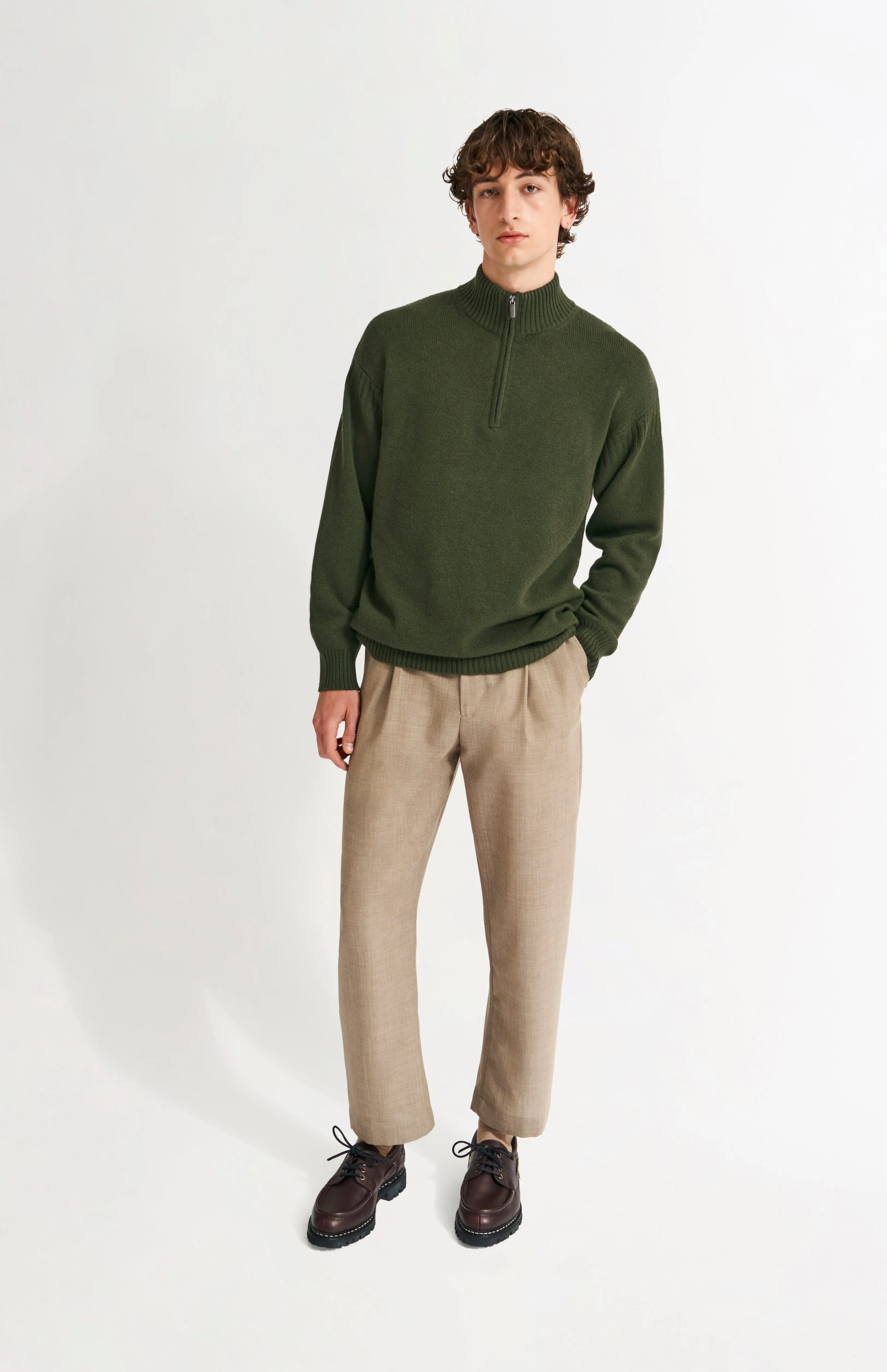 Men's Zip Neck Cashmere Jumper In Evergreen sold by Pringle of Scotland product image thumbnail 4