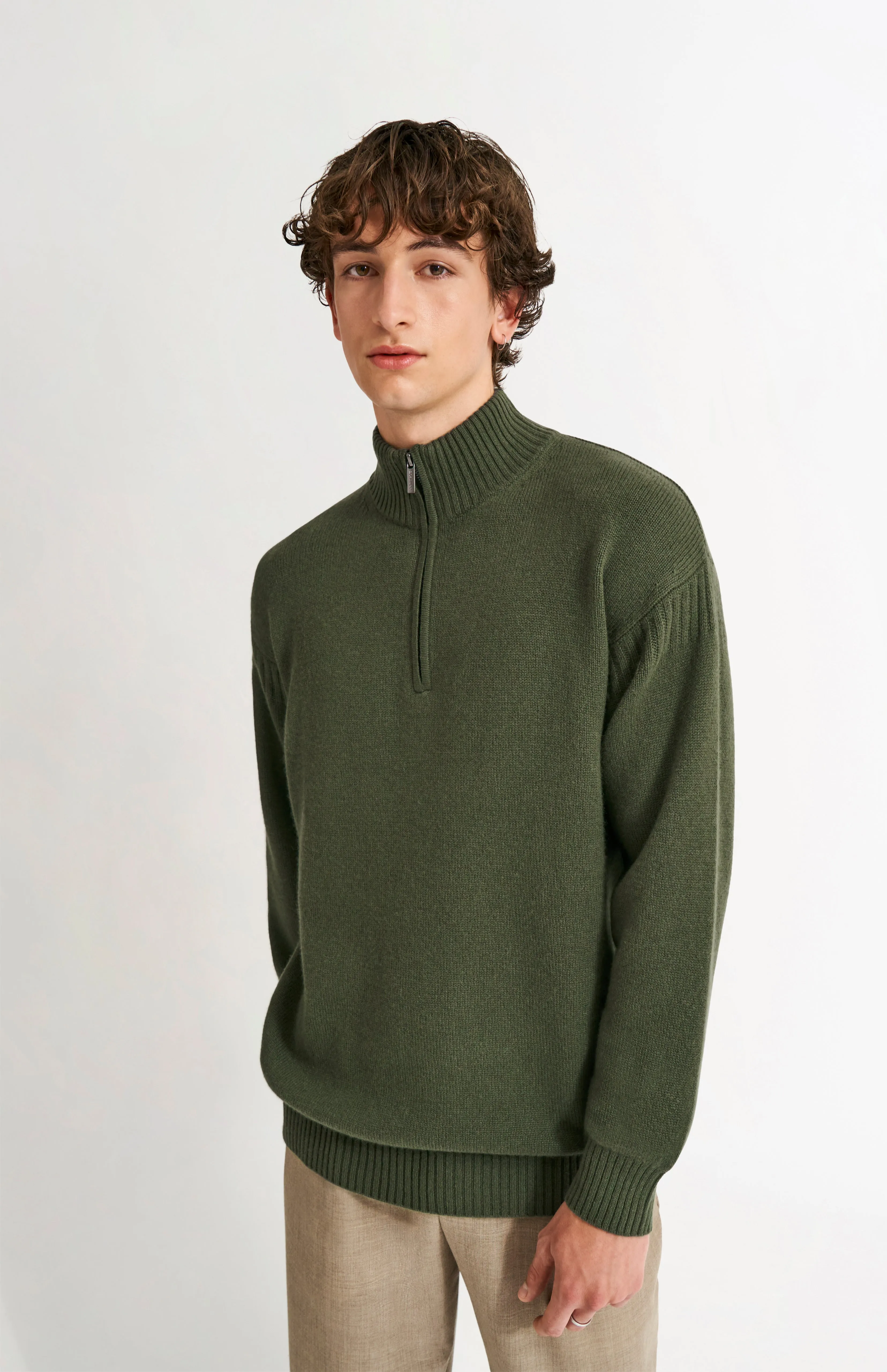 Men's Zip Neck Cashmere Jumper In Evergreen sold by Pringle of Scotland