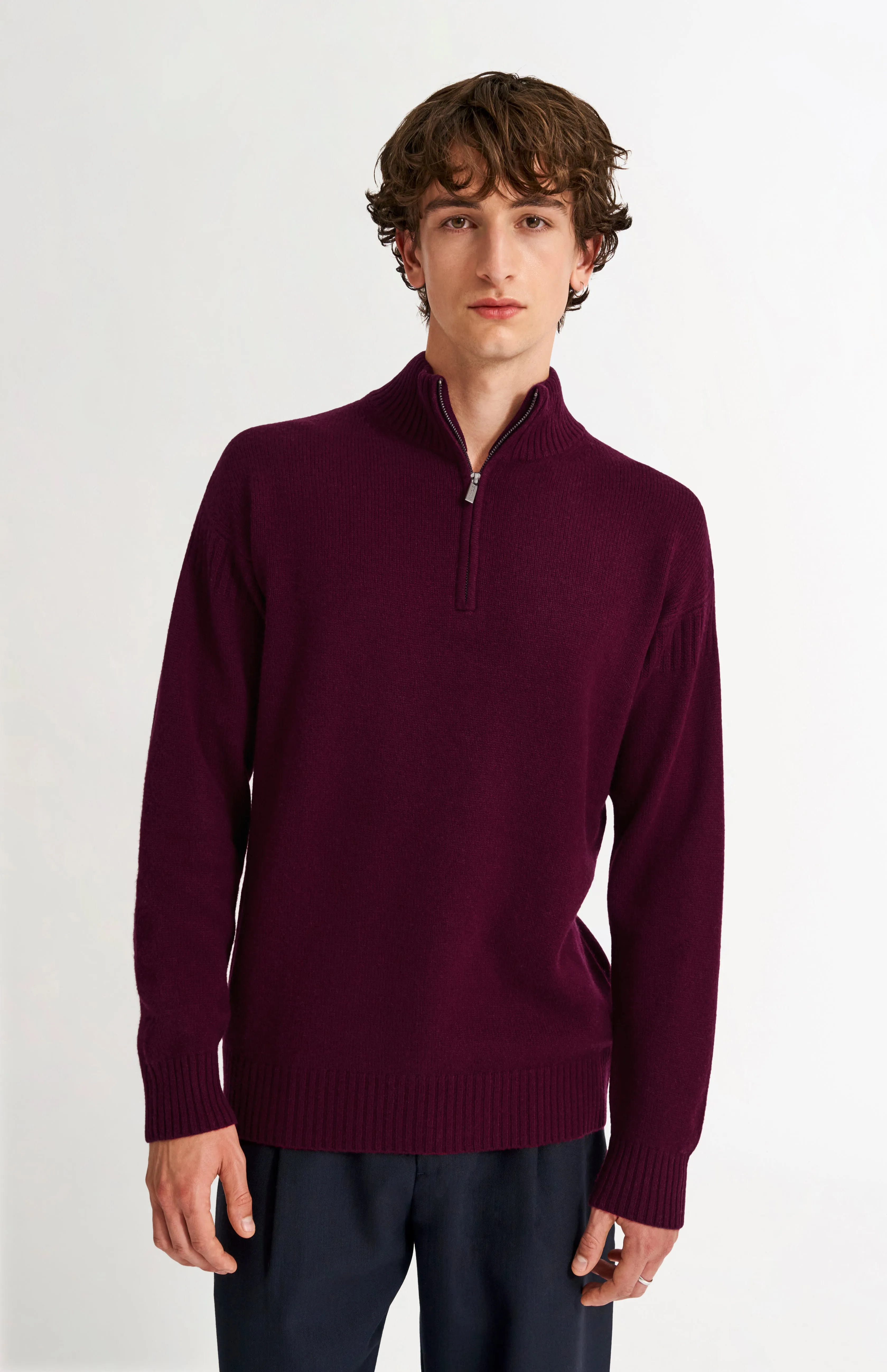 Men's Zip Neck Cashmere Jumper In Burgundy sold by Pringle of Scotland