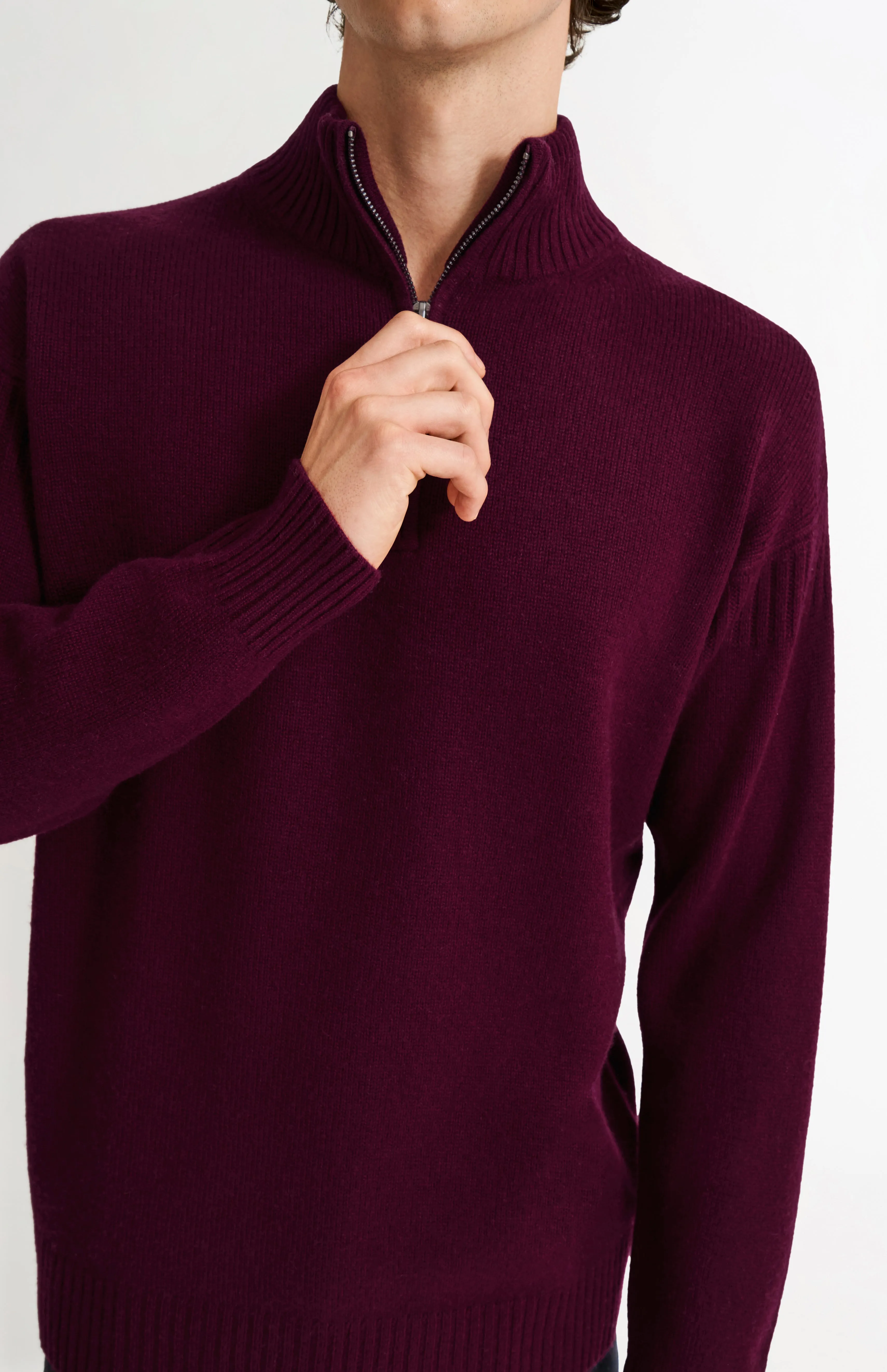 Men's Zip Neck Cashmere Jumper In Burgundy sold by Pringle of Scotland product image thumbnail 4