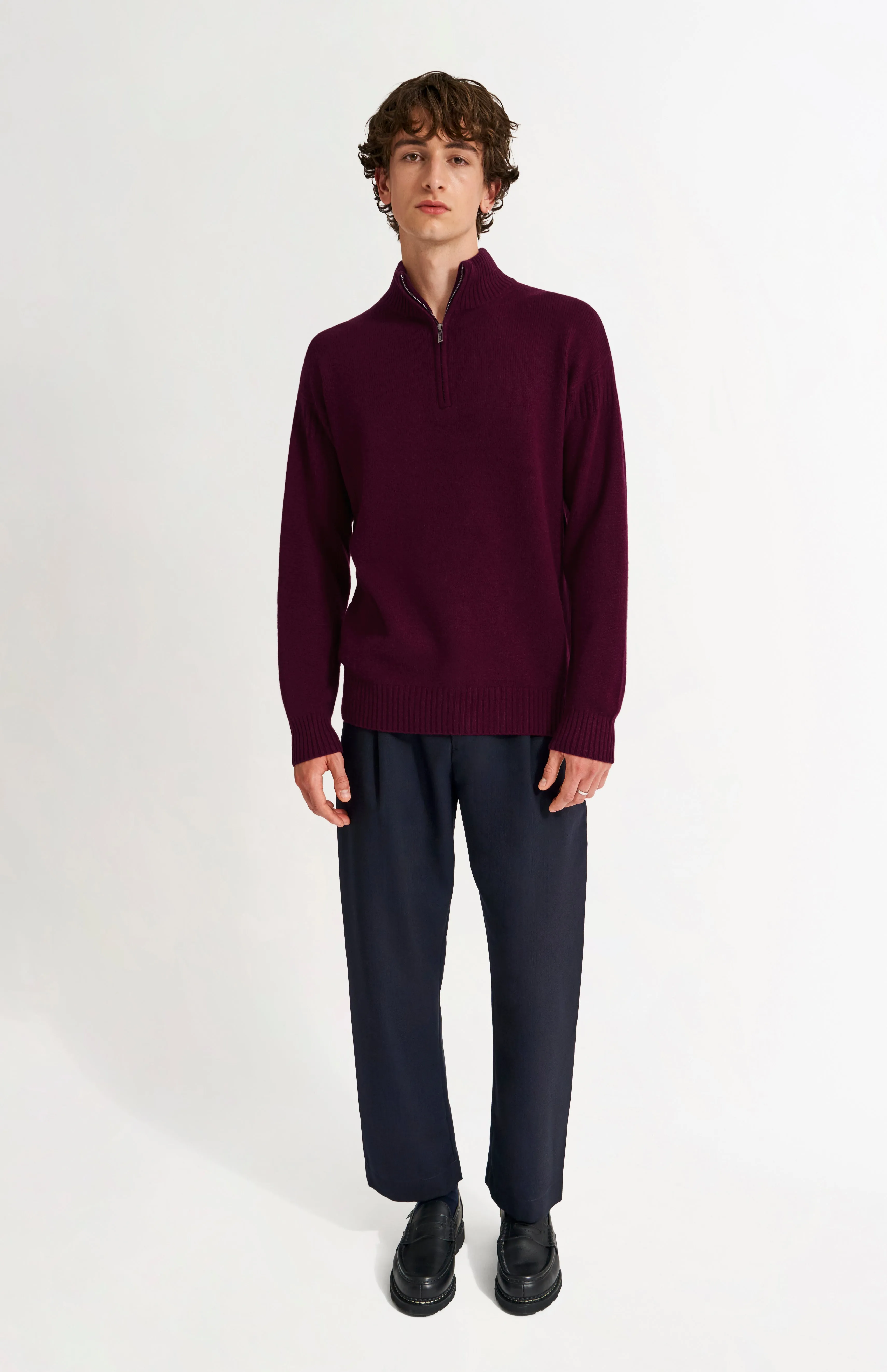 Men's Zip Neck Cashmere Jumper In Burgundy sold by Pringle of Scotland product image thumbnail 3