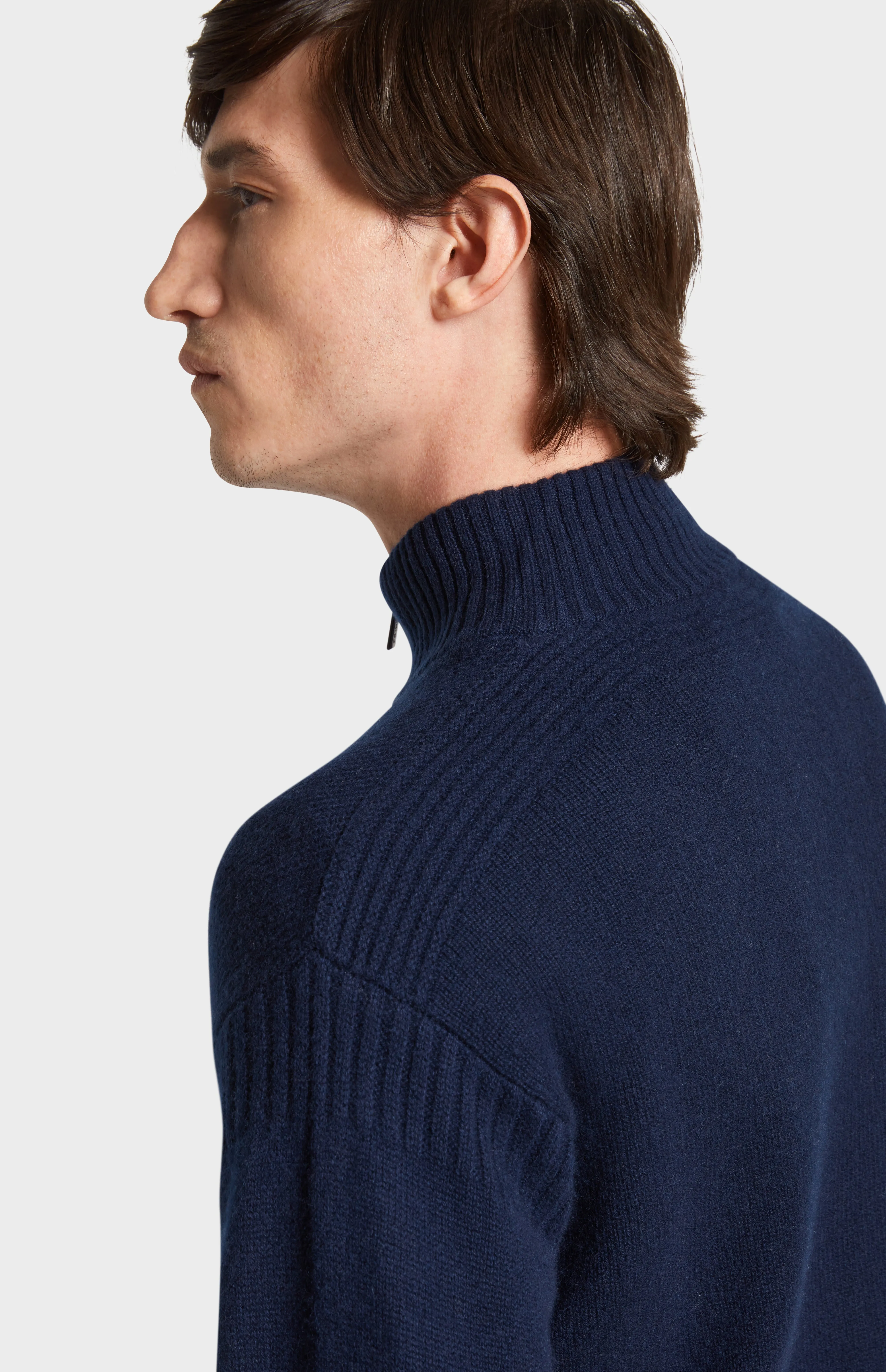 Men's Zip Neck Cashmere Jumper In Navy Melange sold by Pringle of Scotland product image thumbnail 4