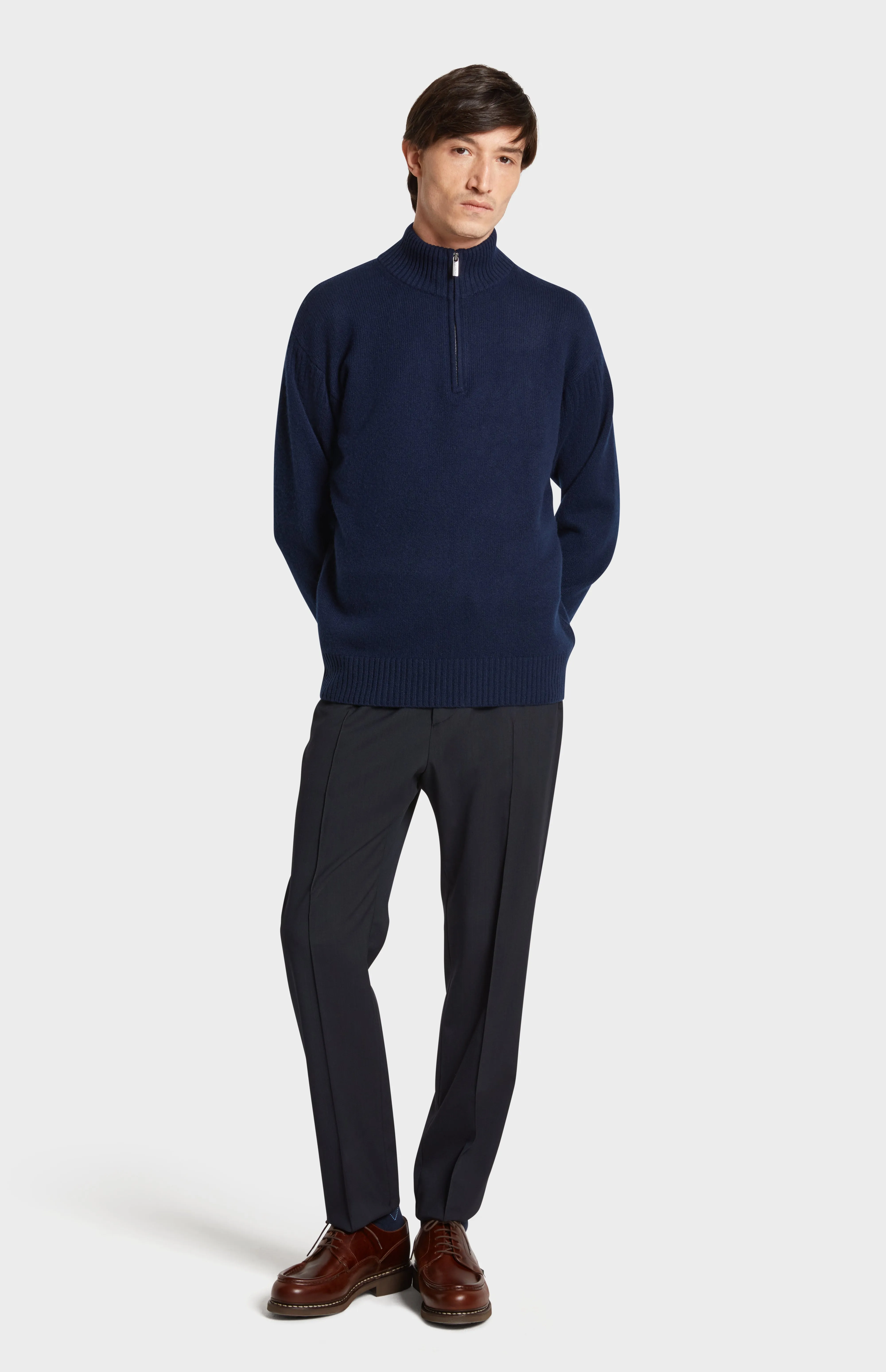 Men's Zip Neck Cashmere Jumper In Navy Melange sold by Pringle of Scotland