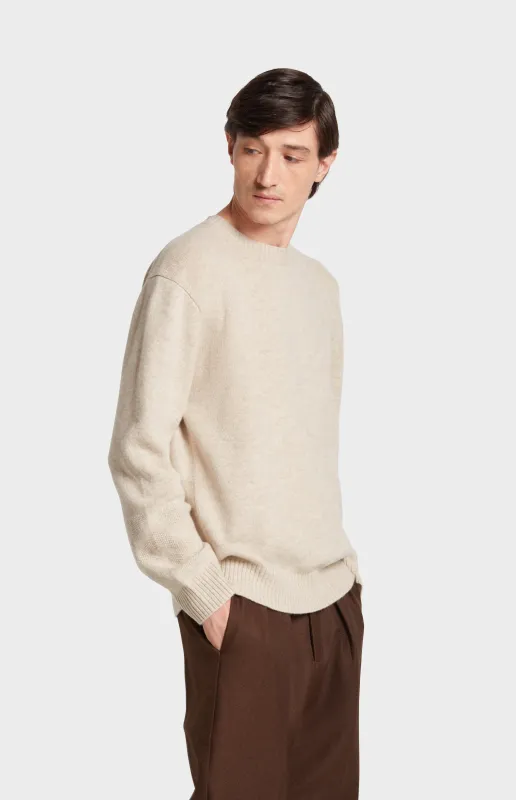 Men's Round Neck Cashmere Jumper In Oatmeal sold by Pringle of Scotland