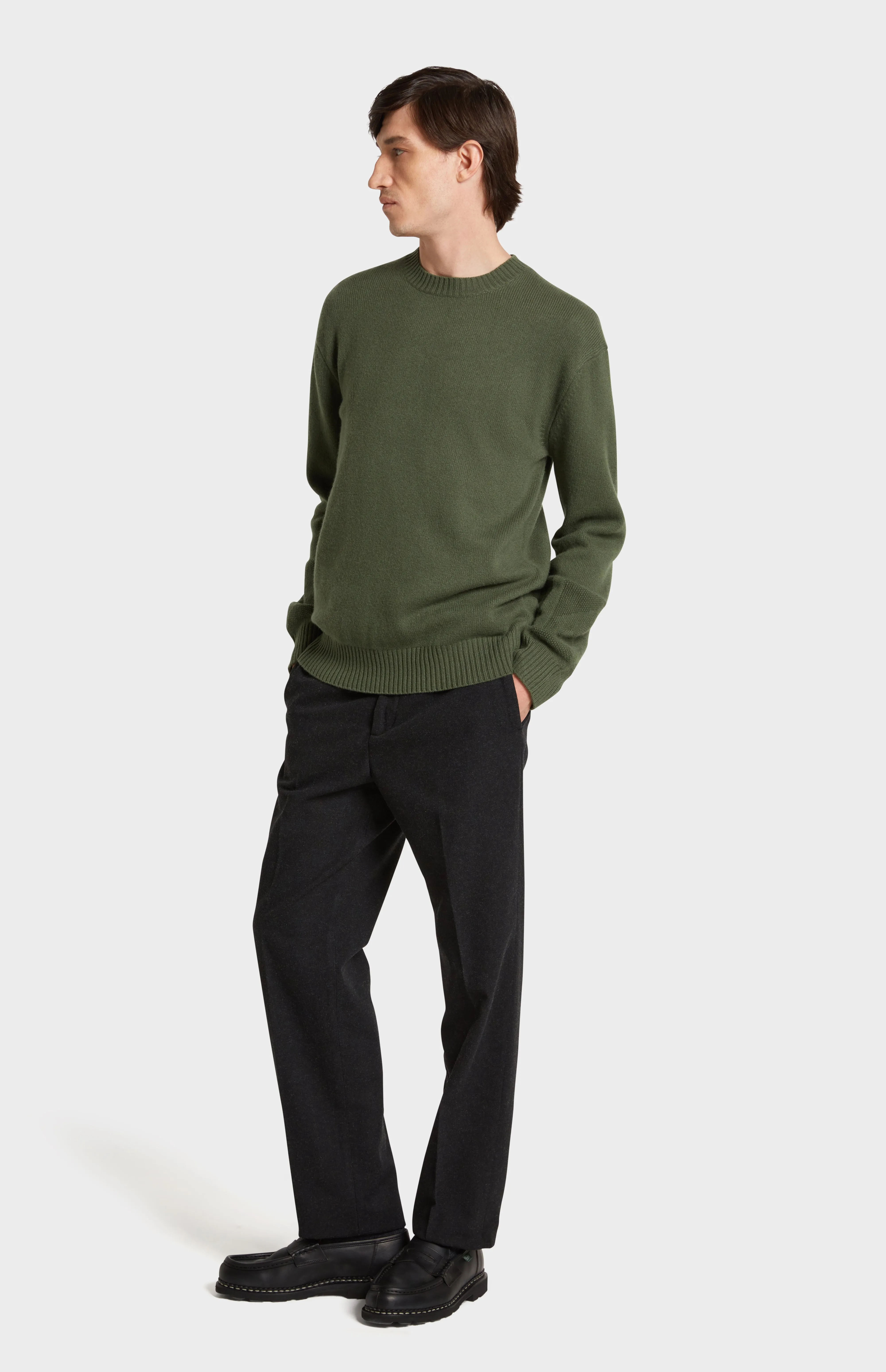 Men's Round Neck Cashmere Jumper In Evergreen sold by Pringle of Scotland product image thumbnail 3