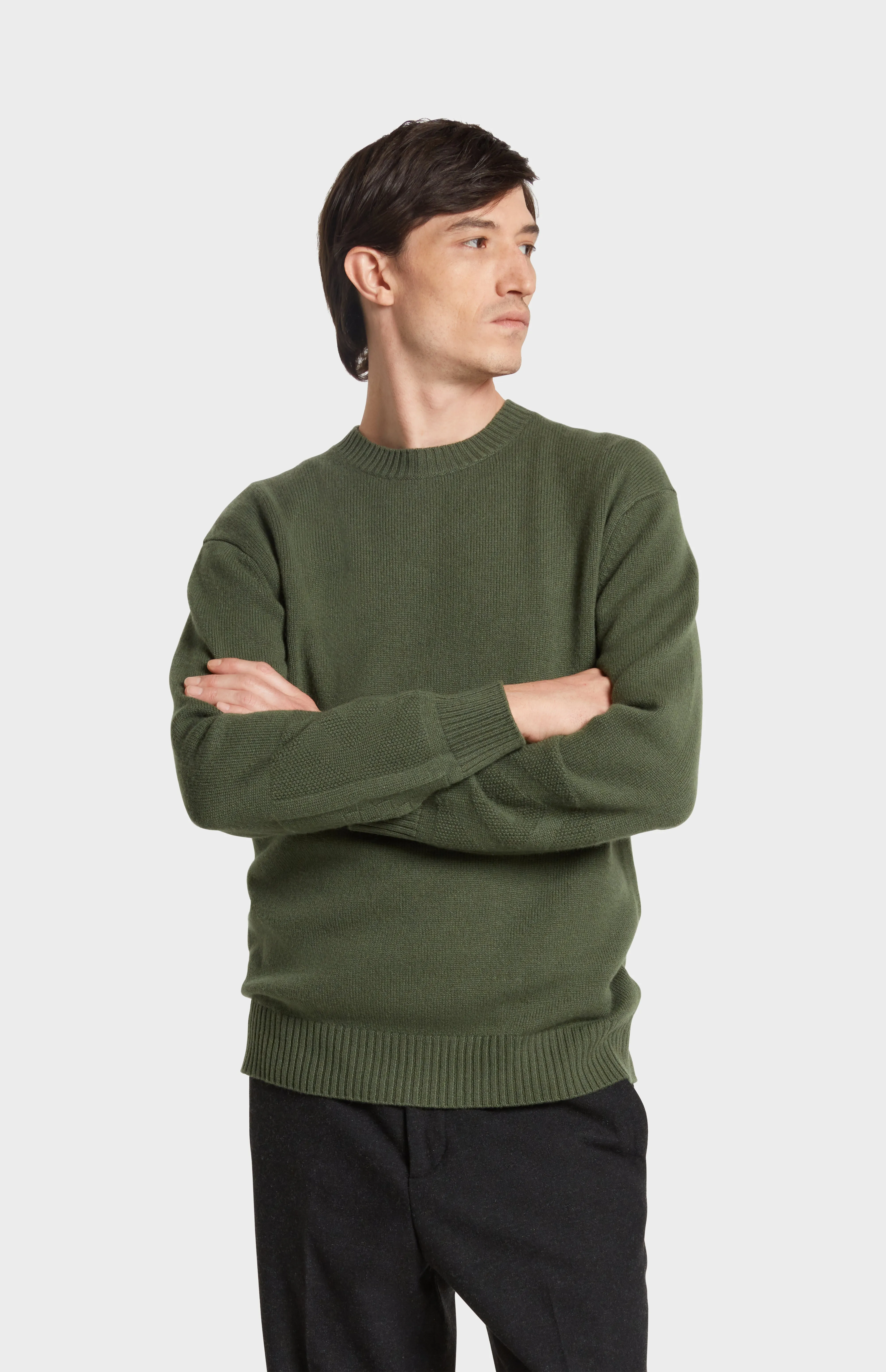 Men's Round Neck Cashmere Jumper In Evergreen sold by Pringle of Scotland