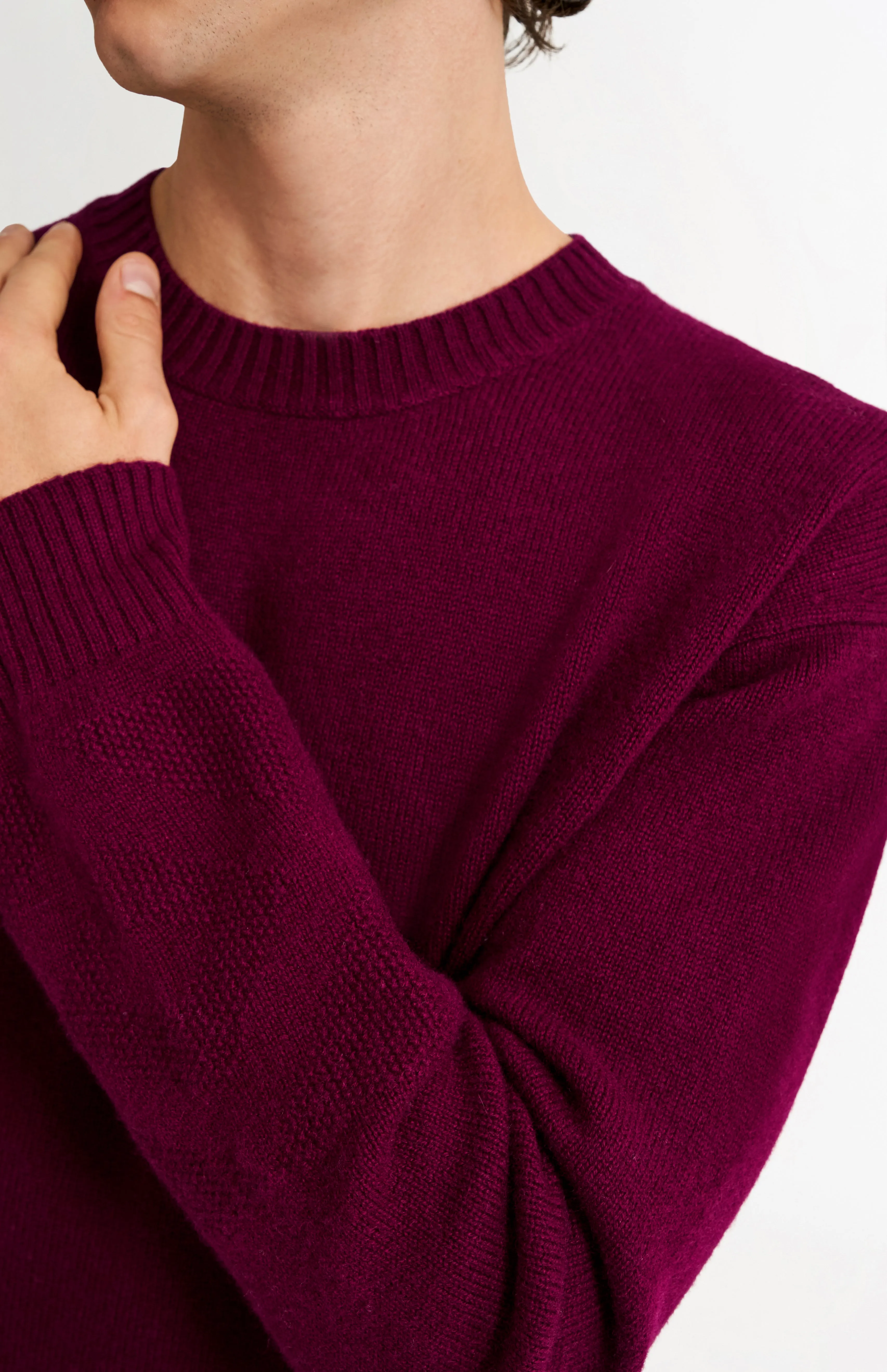 Men's Round Neck Cashmere Jumper In Burgundy sold by Pringle of Scotland product image thumbnail 4