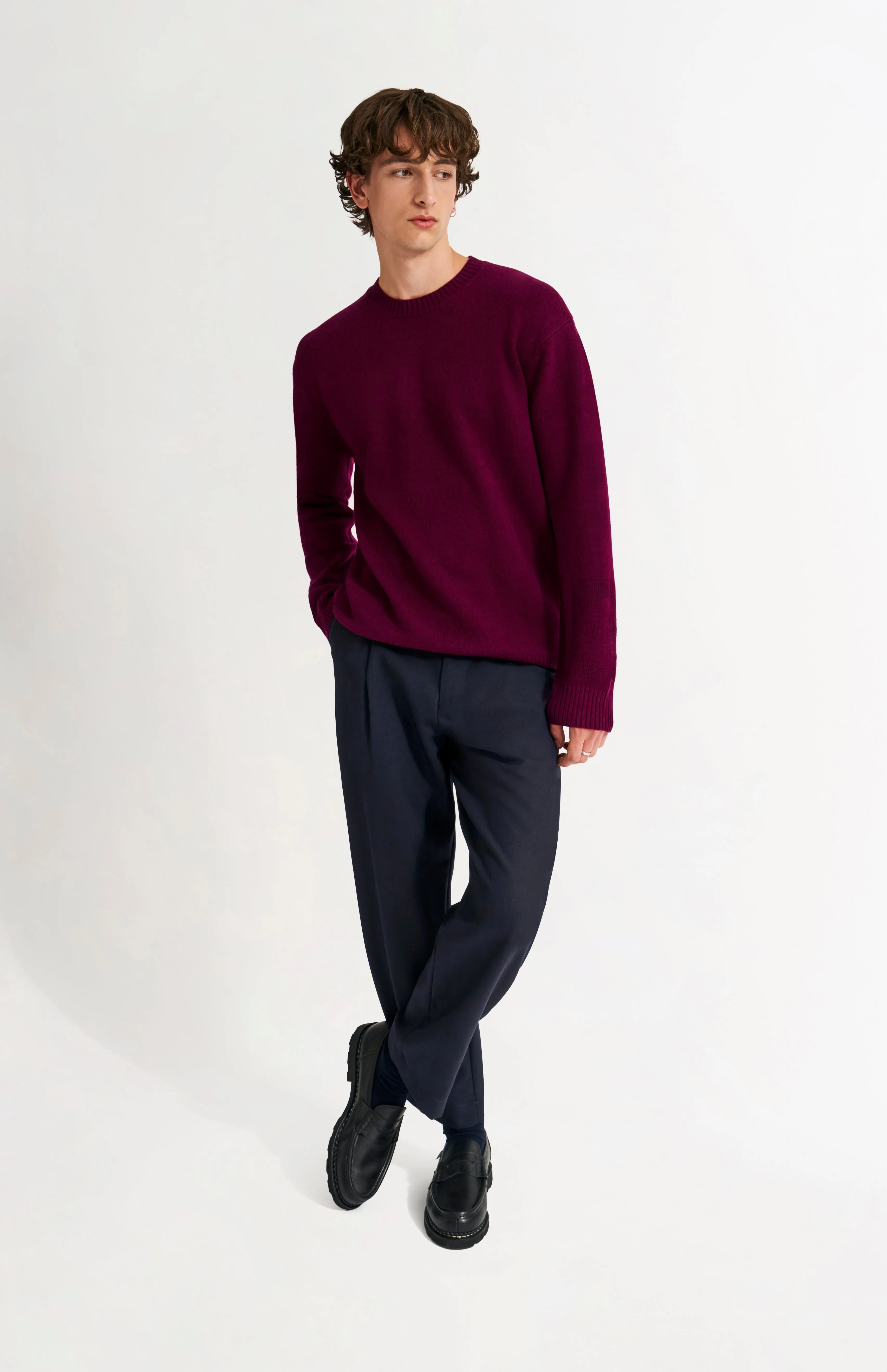 Men's Round Neck Cashmere Jumper In Burgundy sold by Pringle of Scotland product image thumbnail 3