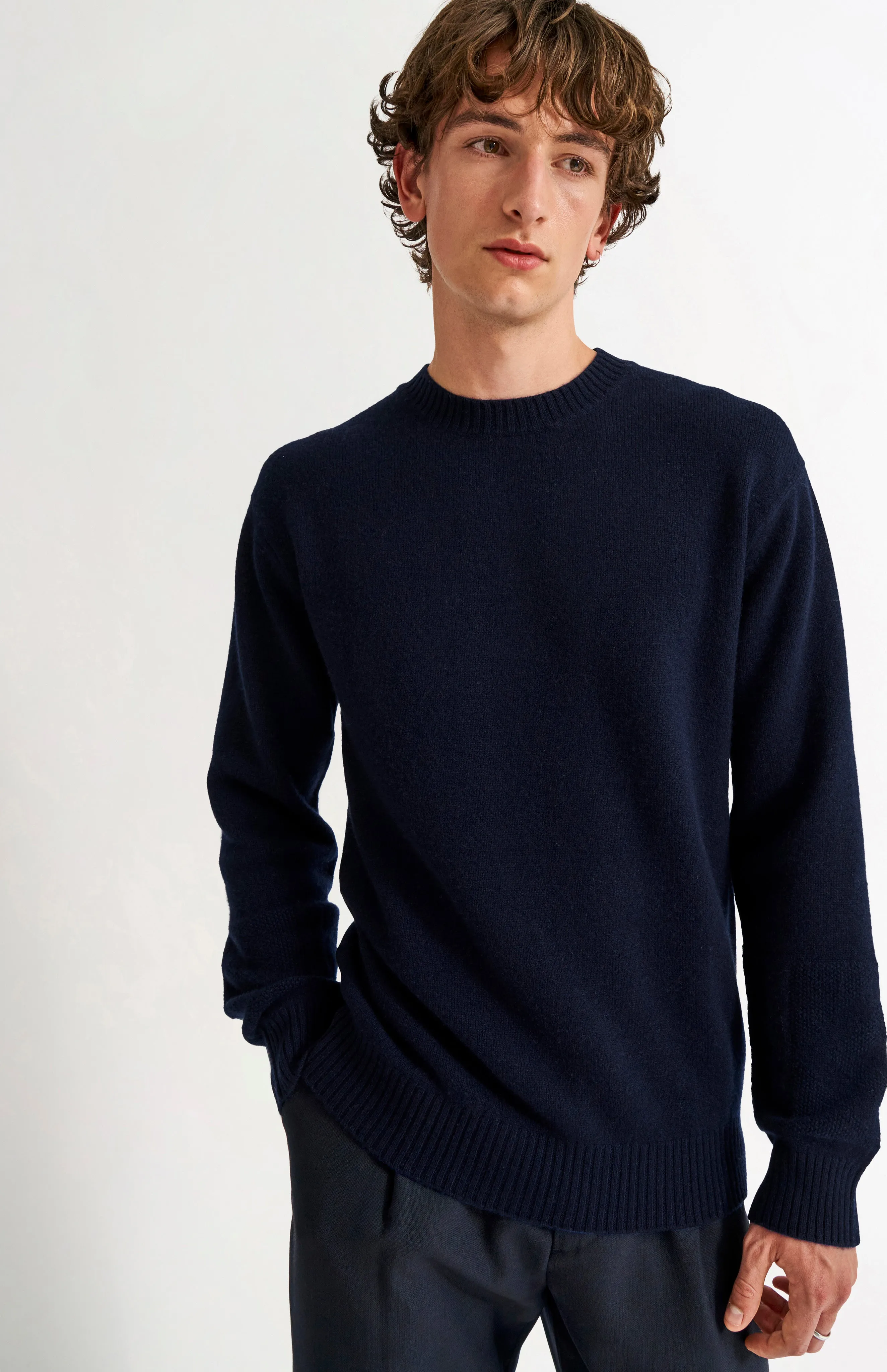 Men's Round Neck Cashmere Jumper In Navy Melange sold by Pringle of Scotland