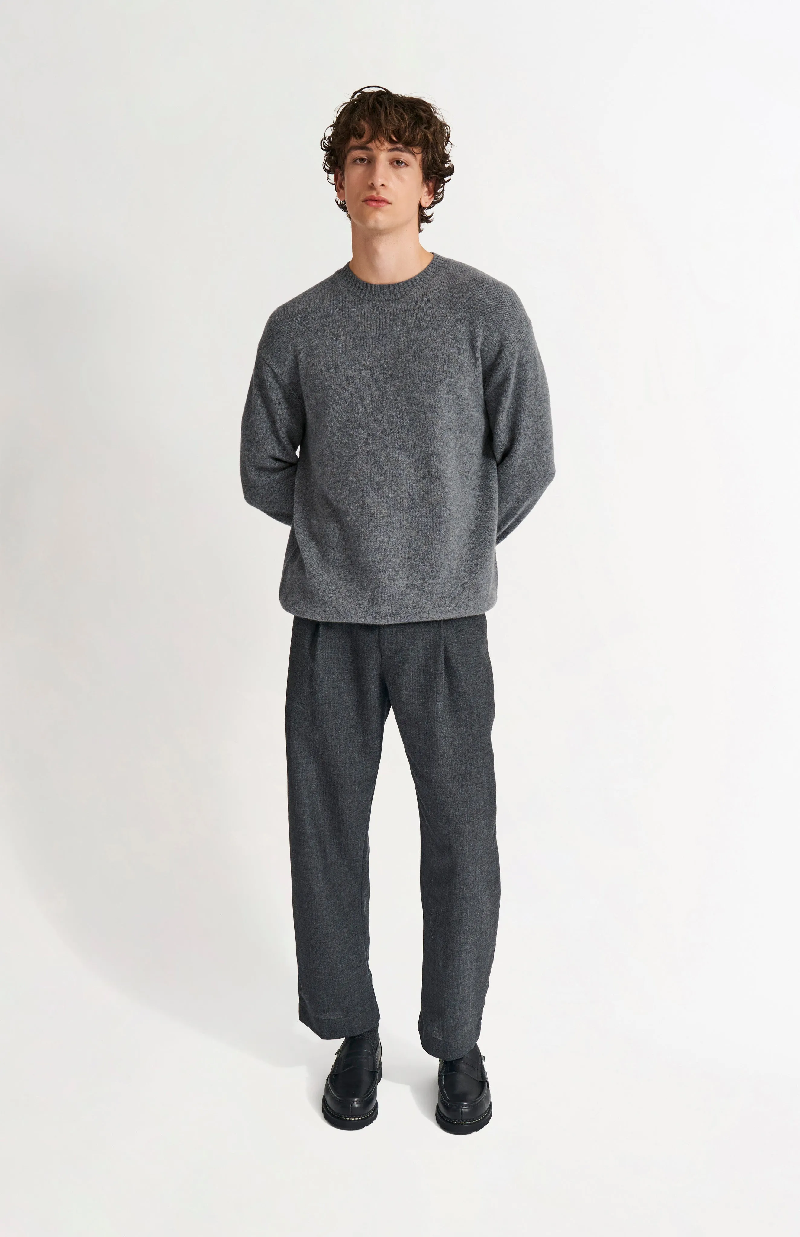 Men's Round Neck Cashmere Jumper In Grey Melange sold by Pringle of Scotland product image thumbnail 3