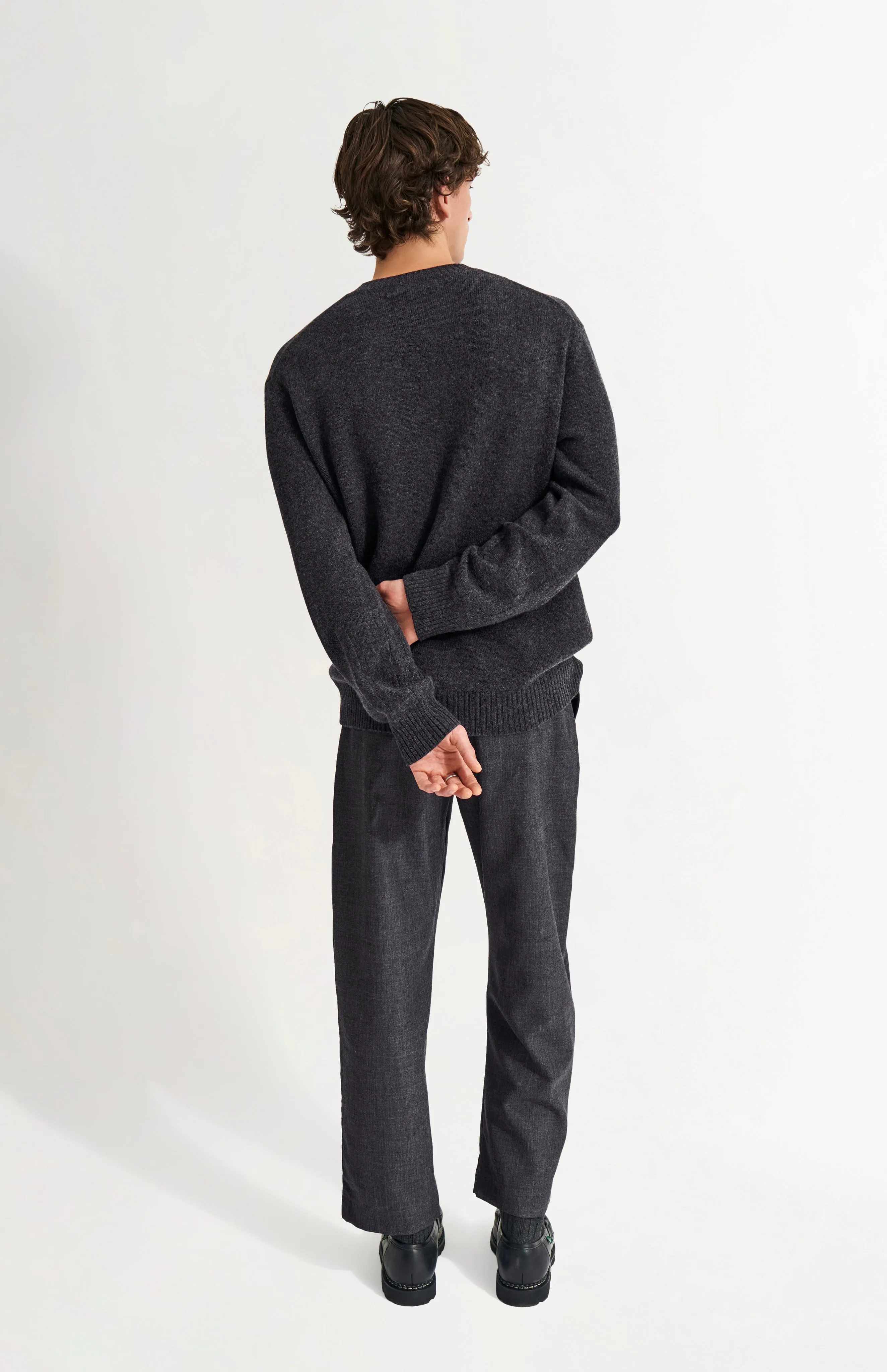 Men's Round Neck Cashmere Jumper In Charcoal sold by Pringle of Scotland product image thumbnail 5