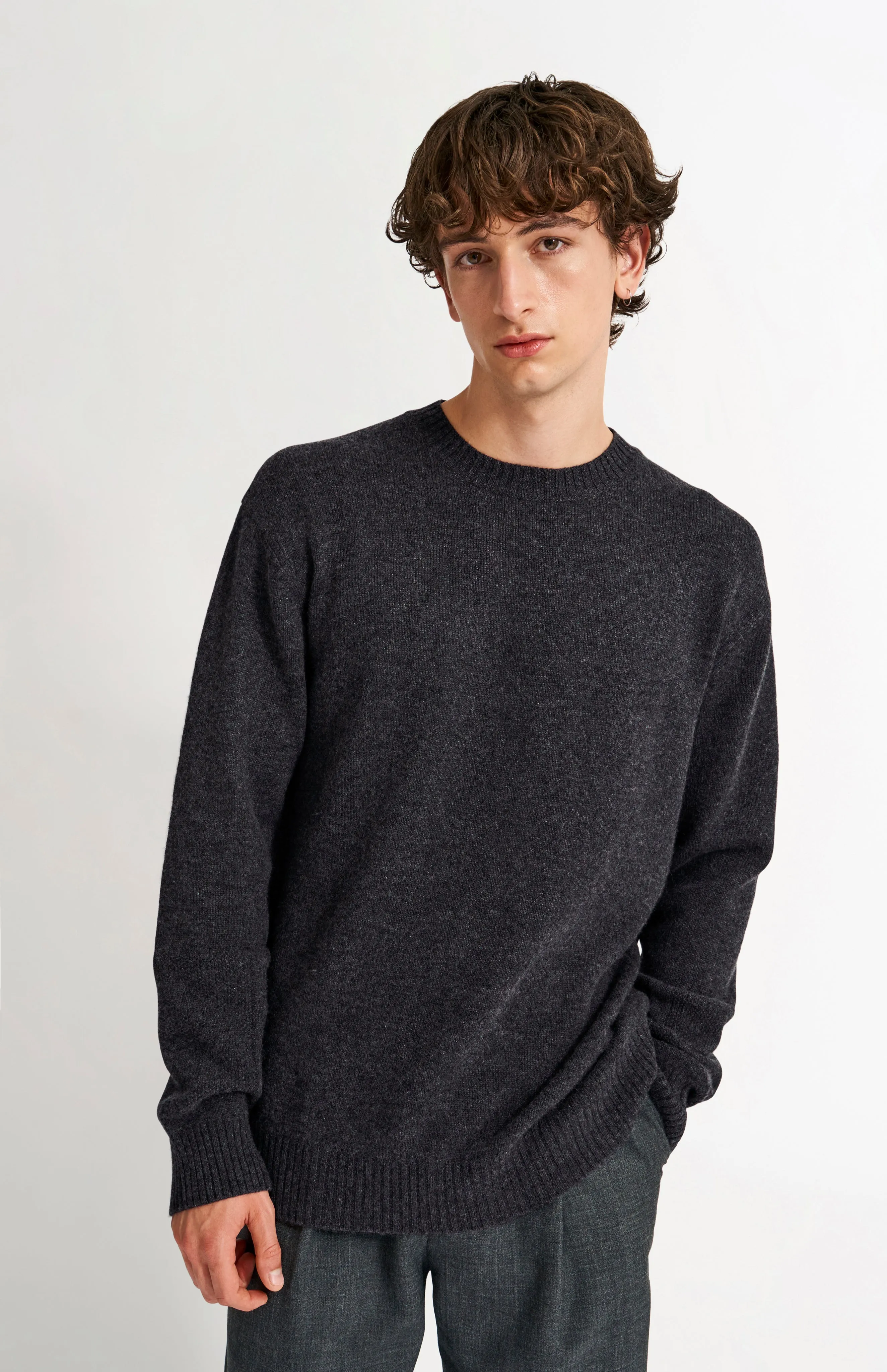 Men's Round Neck Cashmere Jumper In Charcoal sold by Pringle of Scotland